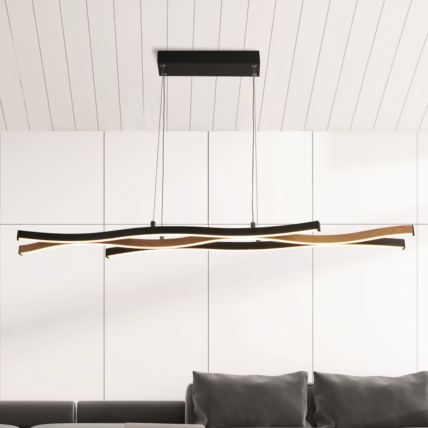 Suspension LED à intensité variable Noir Métal 108 cm Vagues