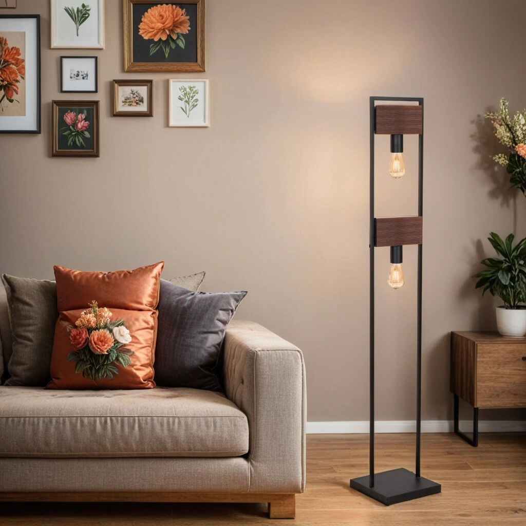 Lampadaire Noir Marron 148 cm bas Métal