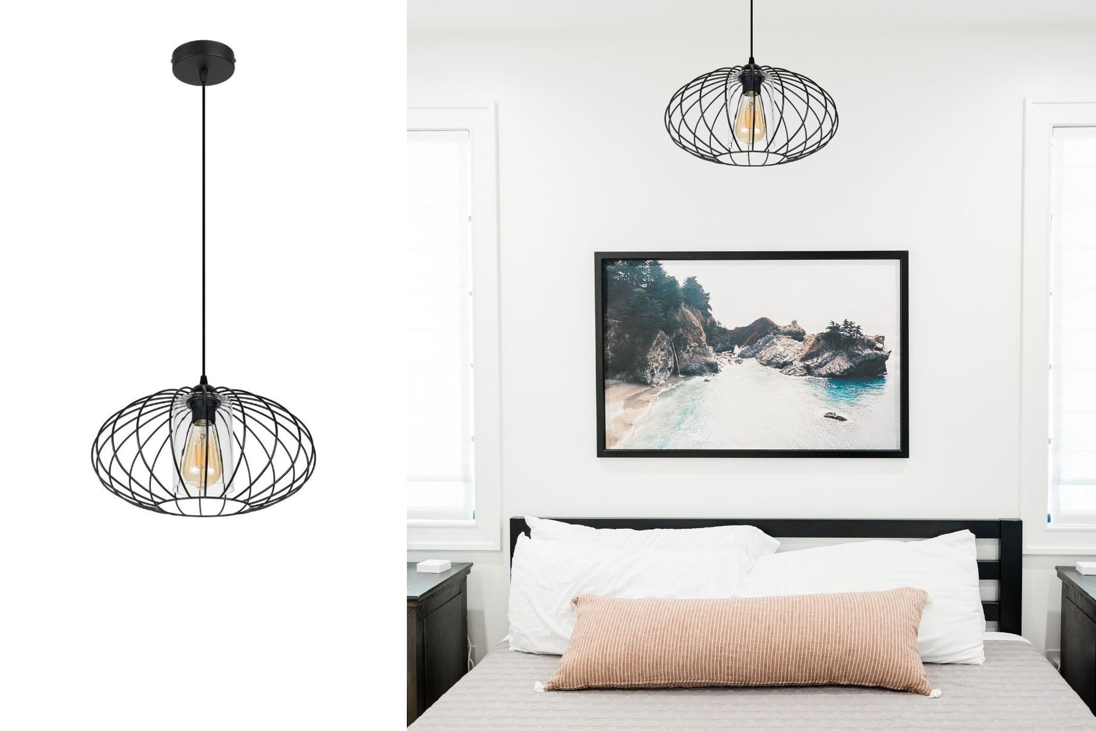 Suspension ronde noire métal Ø34 cm E27 Retro Kissen, Dekoration für Zuhause, Kronleuchter, Lampe, Gemälde