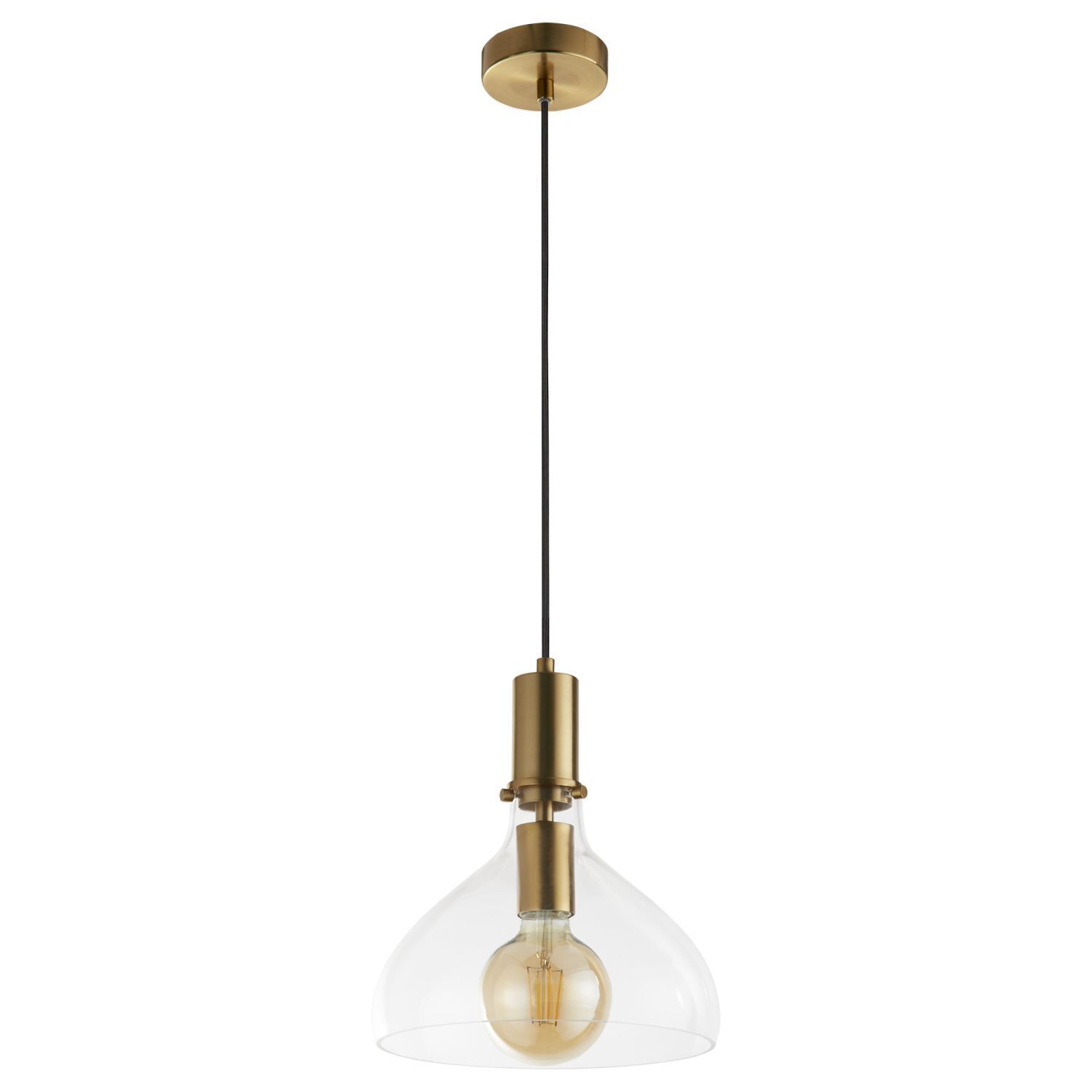 Lampe à suspendre verre métal Ø 25 cm en laiton clair E27 Vintage