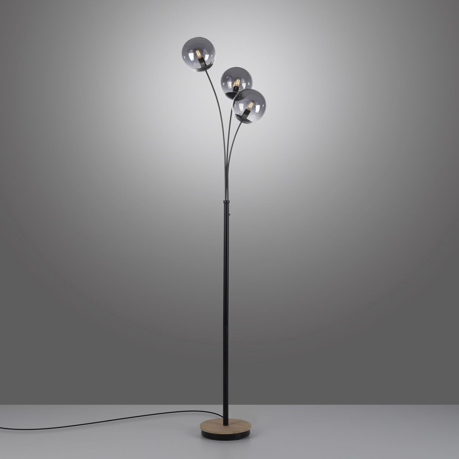 Lampadaire stylé verre fumé bois E14 185 cm 3 flammes