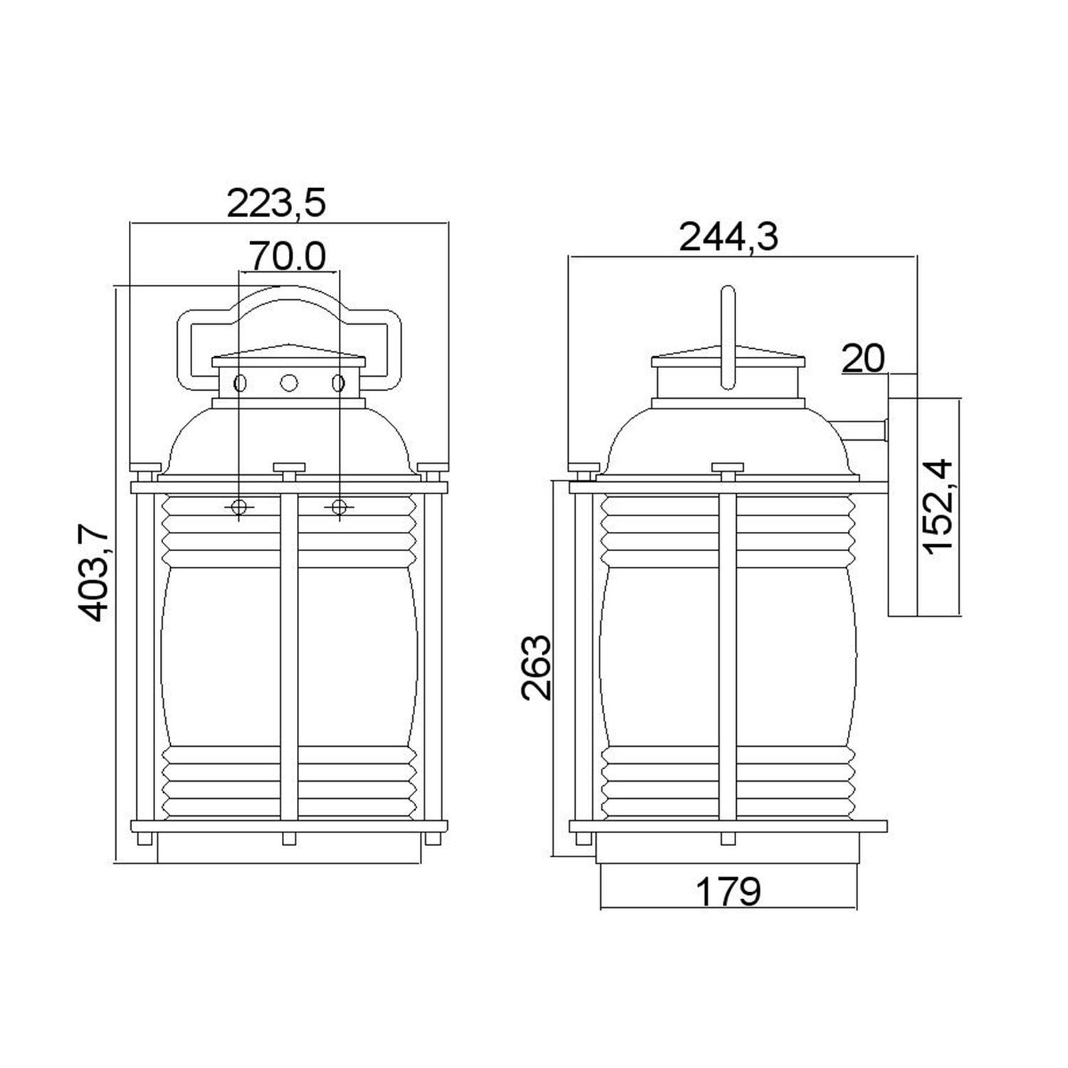 Applique extérieure E27 IP44 40,4 cm de haut Vintage verre Alum Diagramm, Handlung, CAD-Diagramm