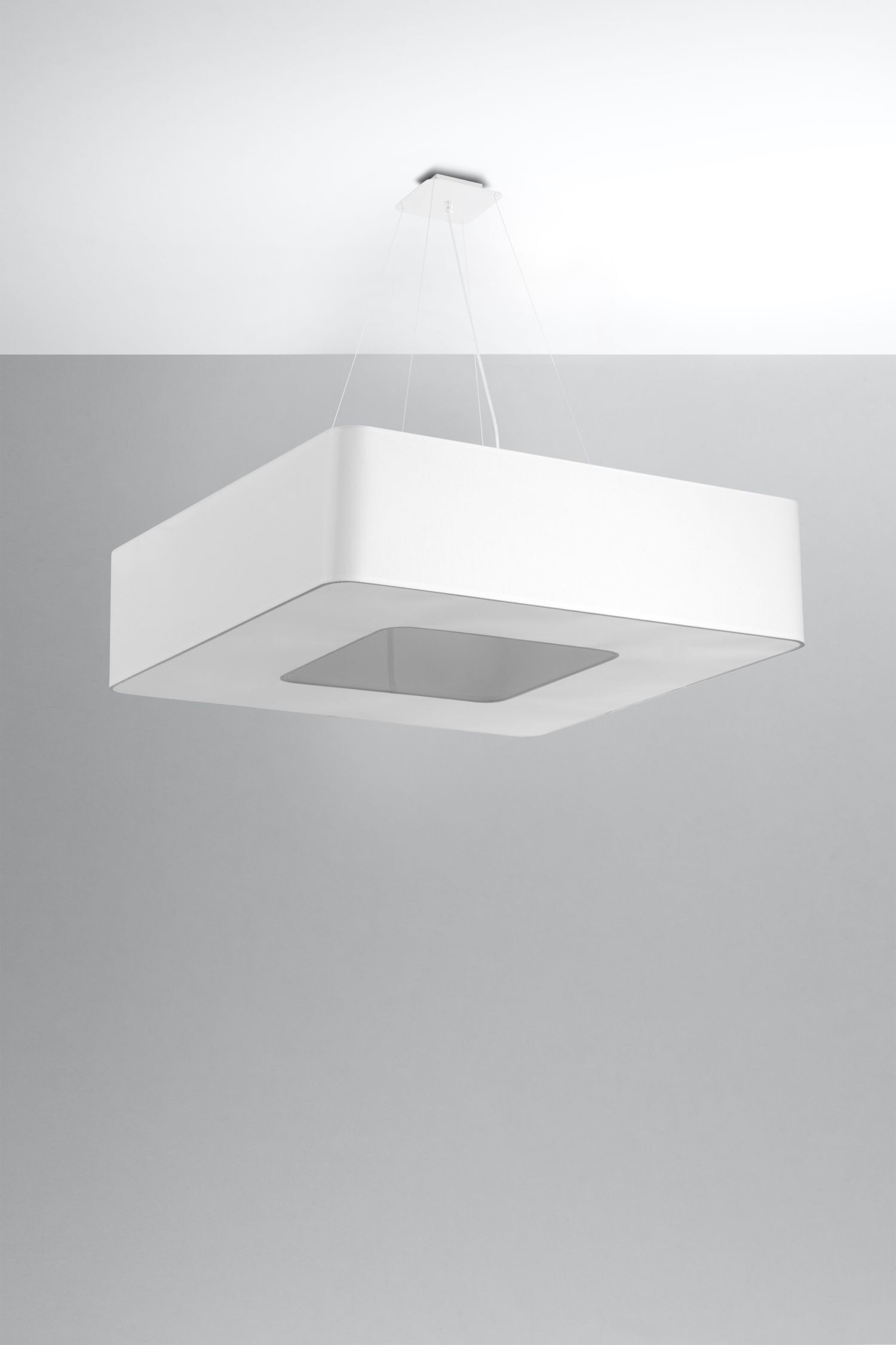 Suspension blanche carrée 80 cm de large 8x E27 à faible éblouissement