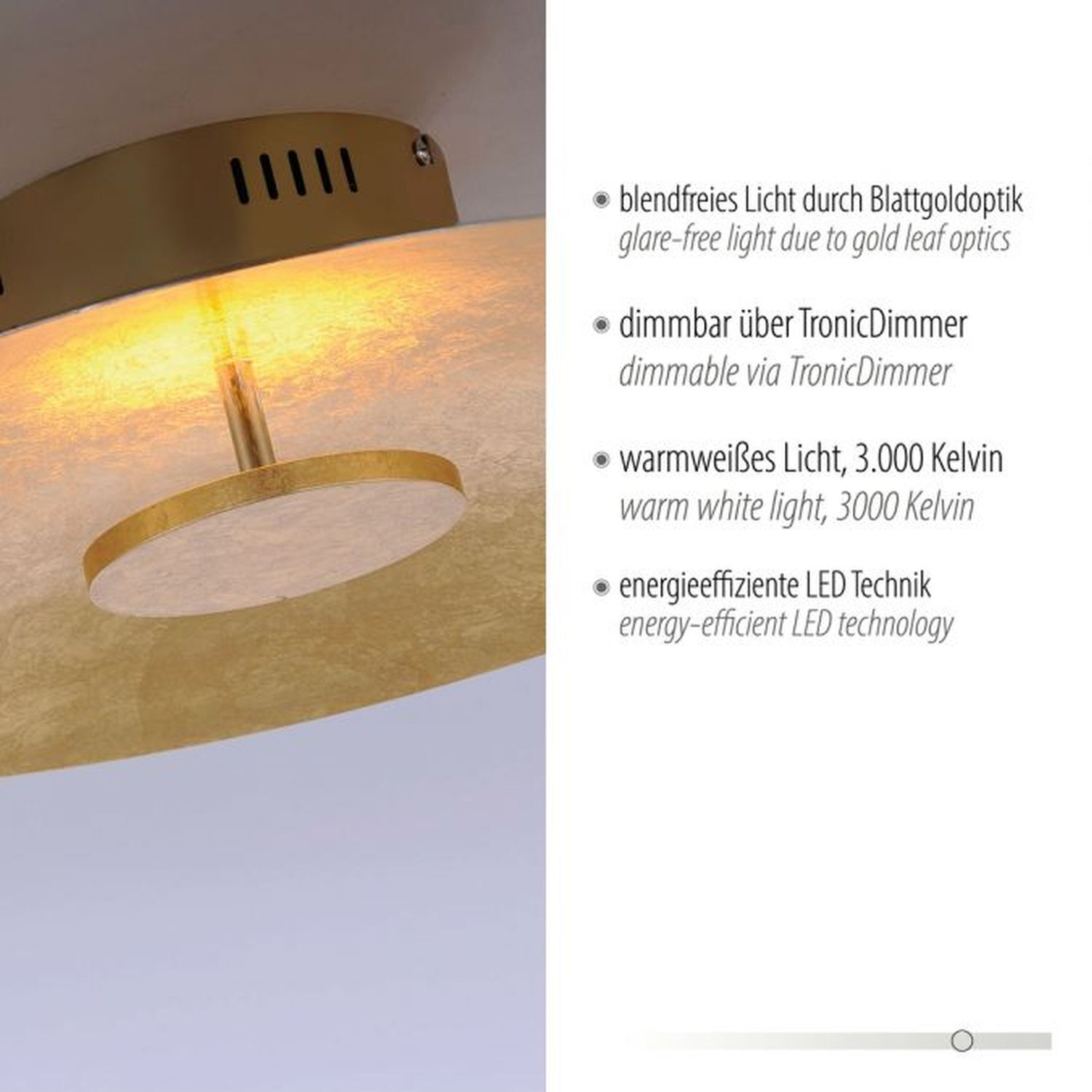 LED Deckenleuchte Metall dimmbar in Blattgold 3000 K Deckenleuchte