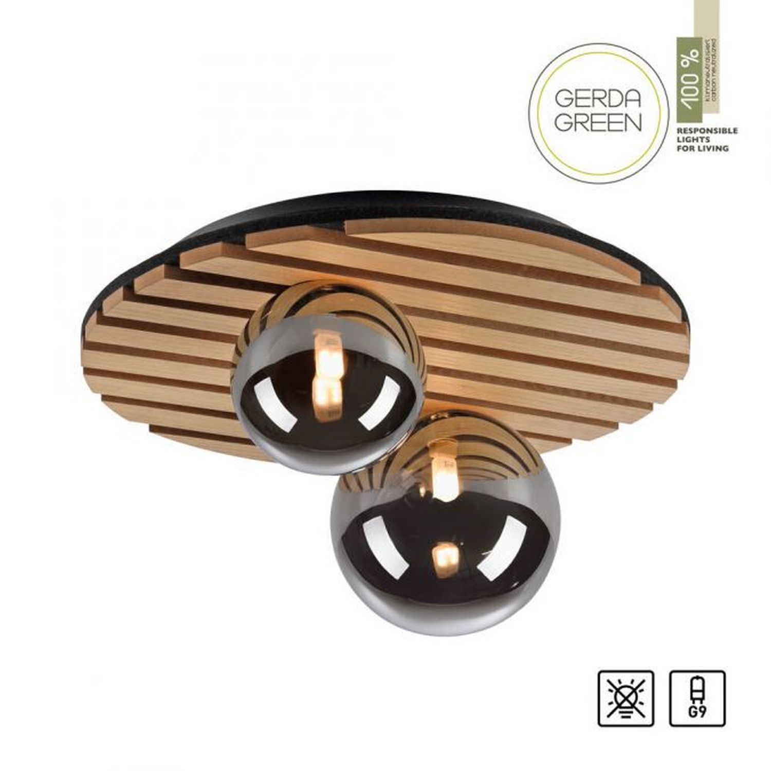 Lampe de plafonnier confortable Boules de verre en bois G9 Ø38,5 cm Naturel