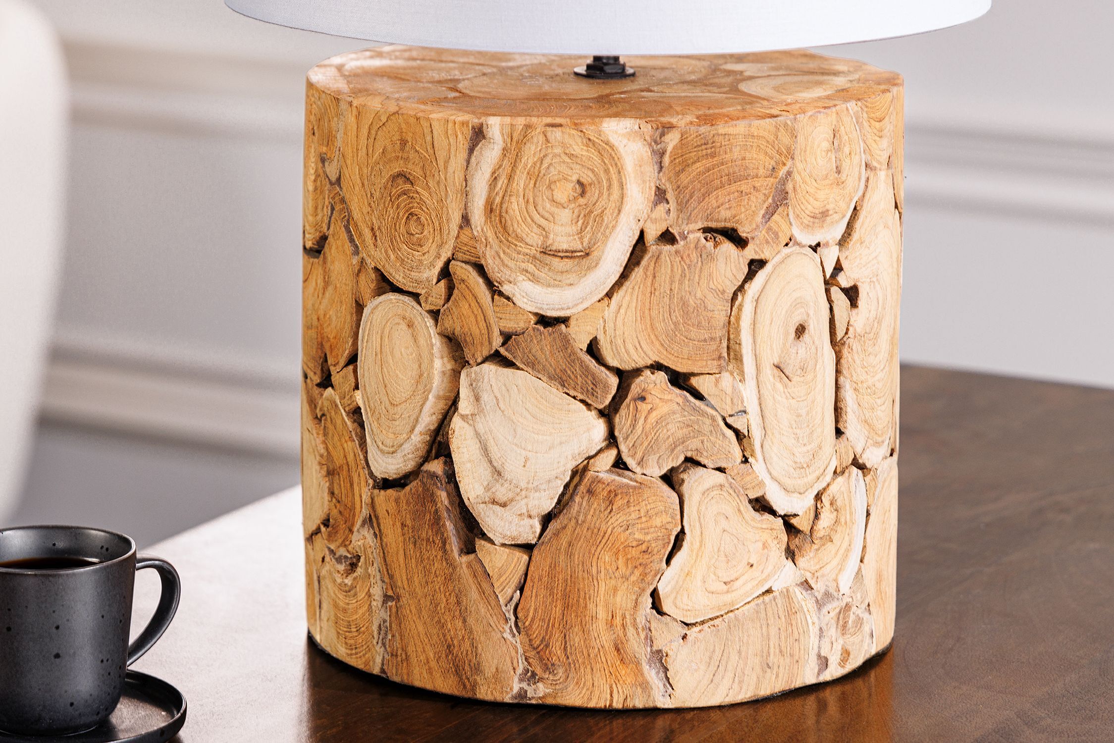 Lampe de chevet Blanc Nature Tissu Bois 45 cm confortable