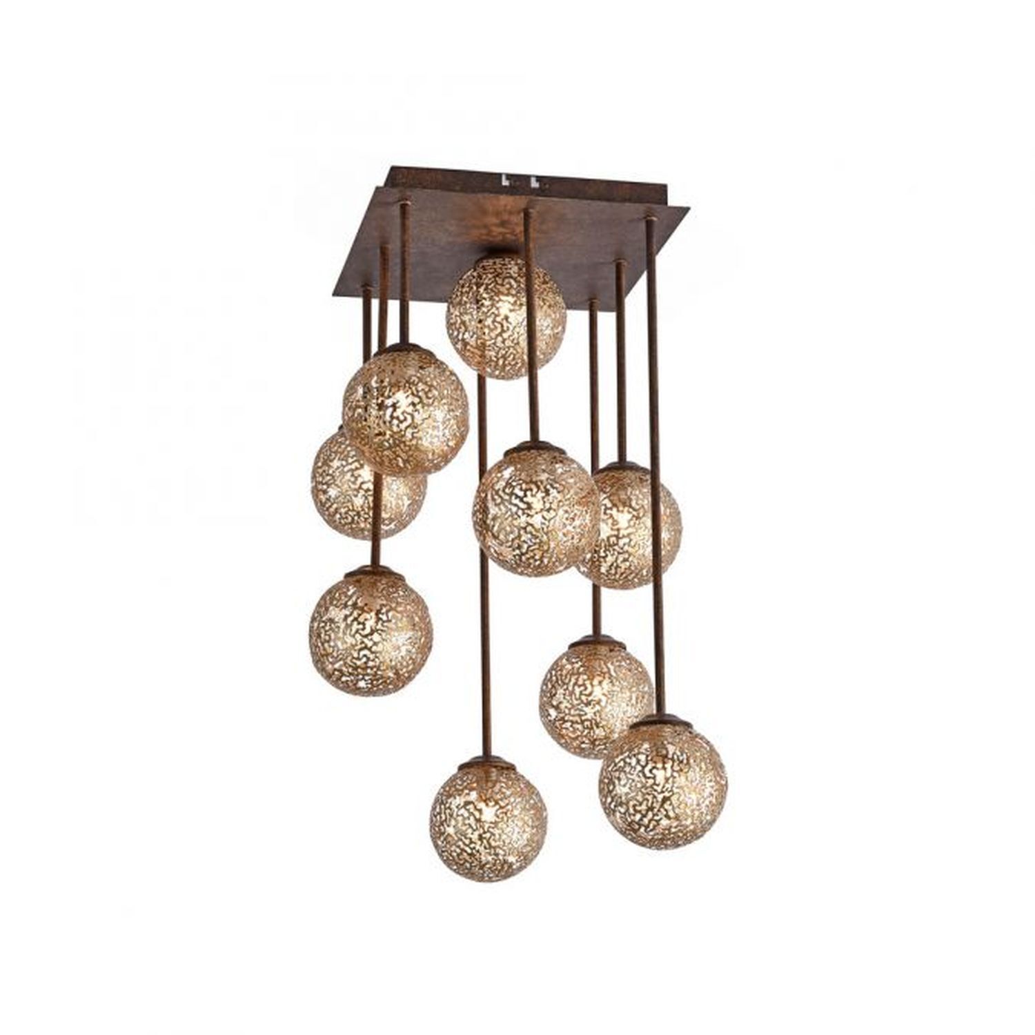 Lampe de plafonnier rustique métal G9 9 flammes boules or