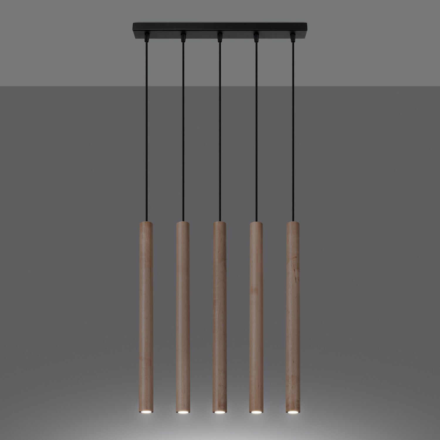 Lange Hängelampe Holz Natur G9 5-flammig 45 cm Esstisch pendant light, wooden fixture, hanging lamp, multi-pendant, brown wood