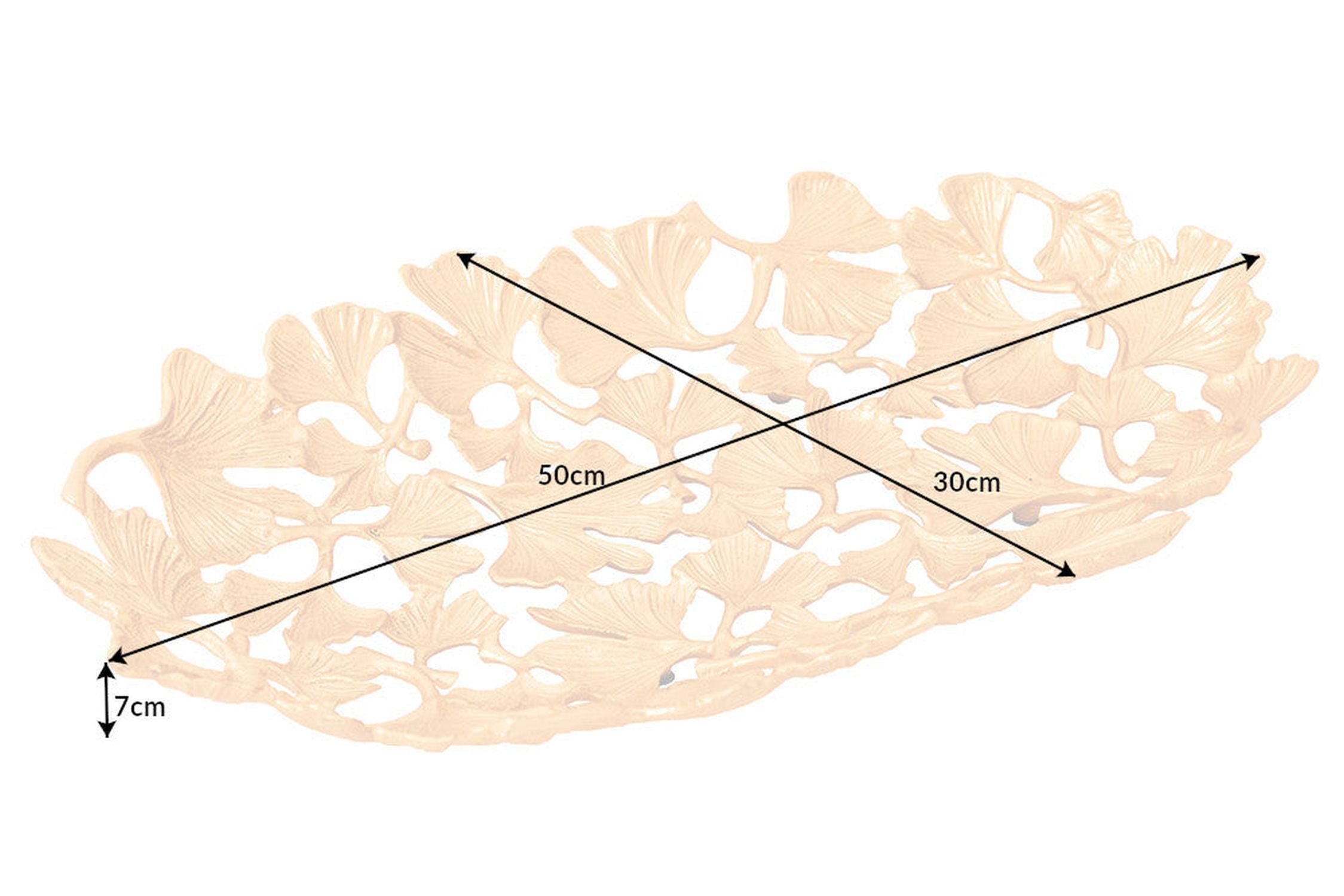 Deko Schale Metall 50 cm lang in Gold Ginko Handarbeit