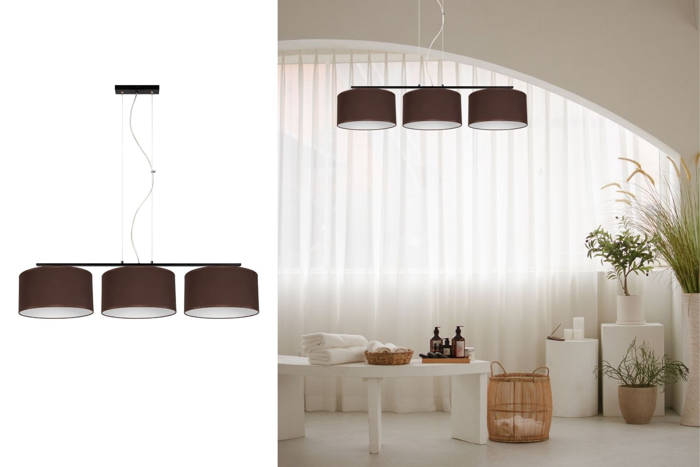 Confortable lampe à suspendre Tissu Noir Marron E27 L:100 cm Drinnen, Innenarchitektur, Lampe, Pflanze, Pflanze im Topf