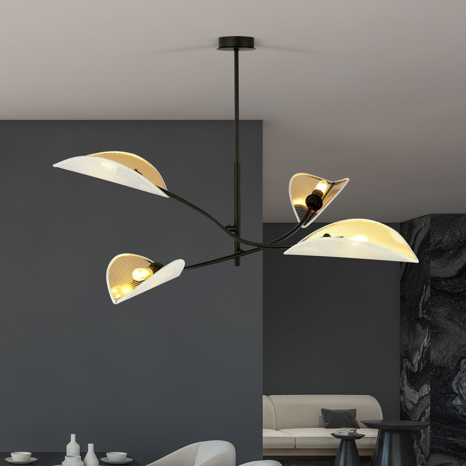Plafonnier Moderne L : 102 cm pivotant 4x E14 Métal Tissu