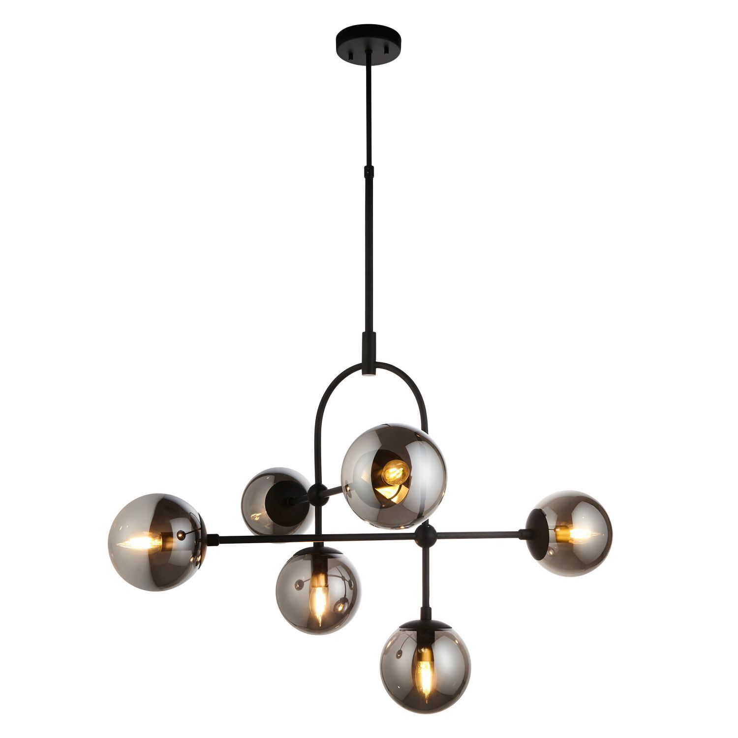 Lampe de plafonnier verre fumé métal sphère abat-jour L : 86 cm 6x E14