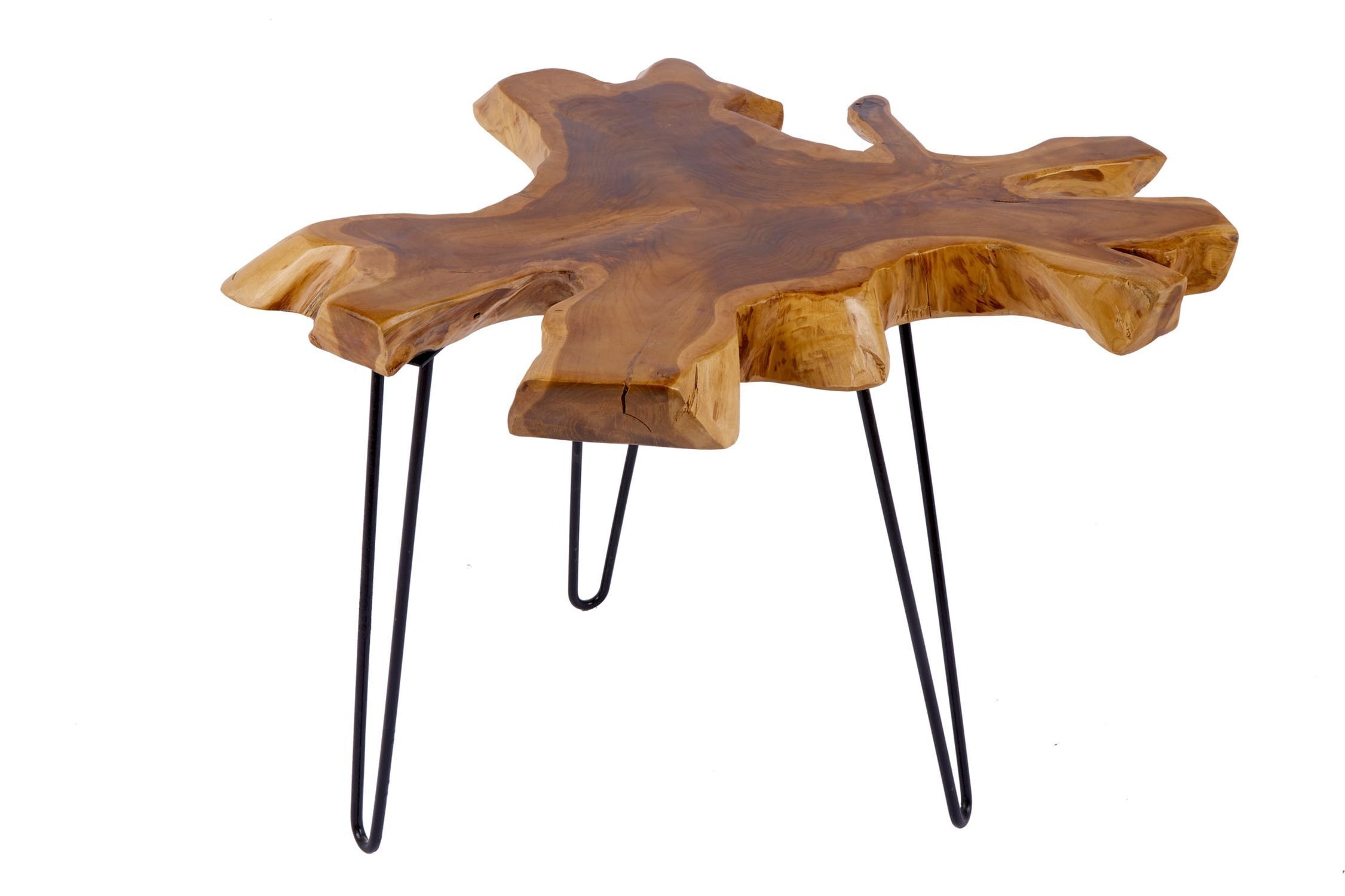 Table basse en teck métal naturel noir 60x58 cm artisanale
