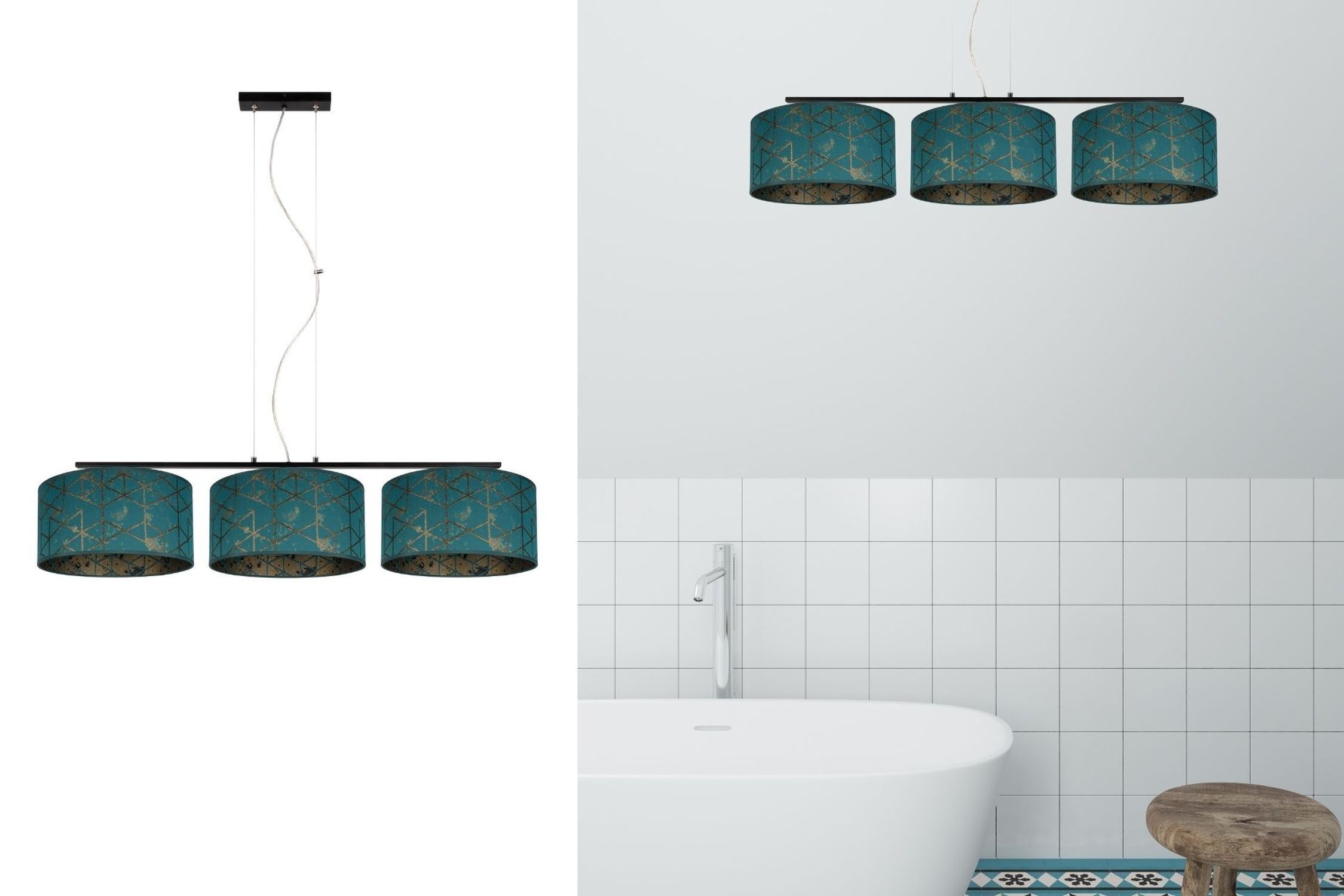 Gemütliche Hängelampe Stoff Grün Muster E27 100 cm lang hängelampe, dreifach, teal, muster, lampe