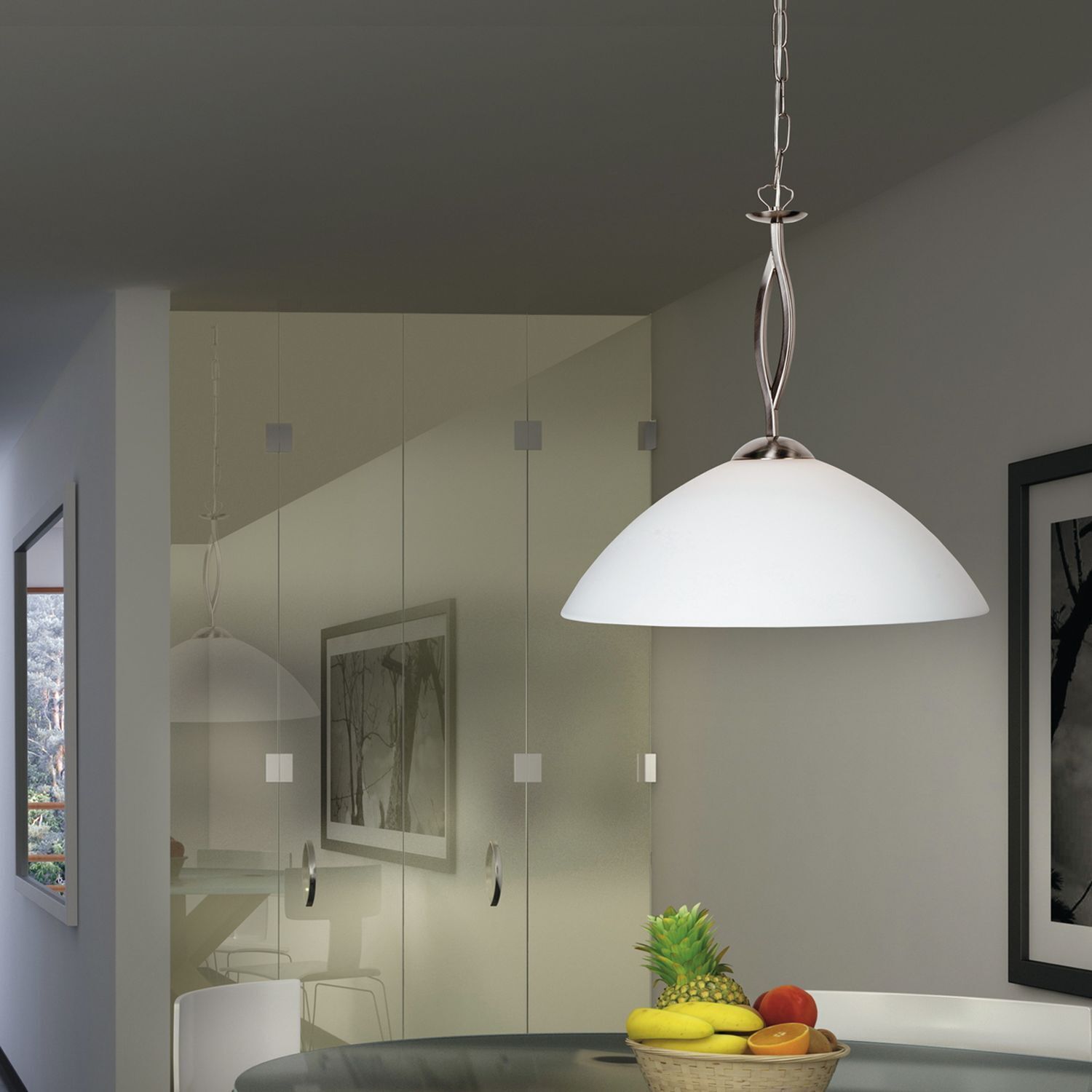 Lampe à suspendre ronde verre métal Ø45 cm E27 confortable