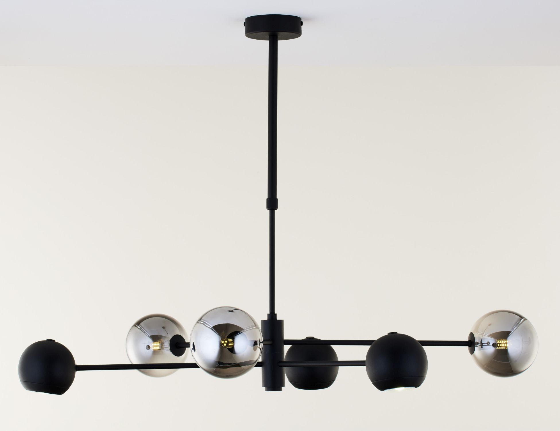 Plafonnier métal verre L:94 cm G9 GU10 noir chrome