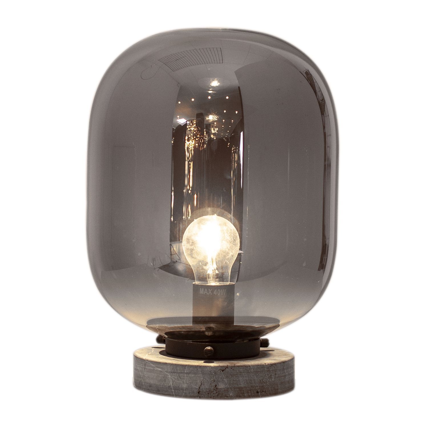 Lampe de table marbre métal verre fumé 34 cm gris E27 Licht, Lampe