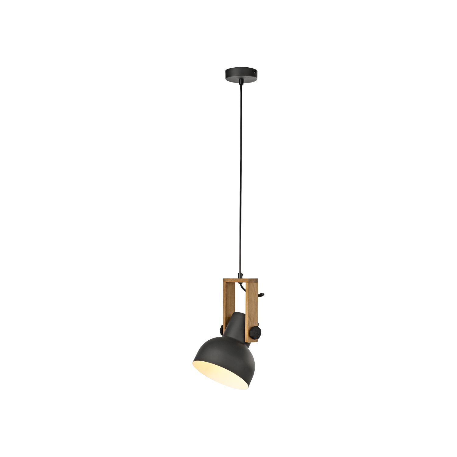 Suspension flexible Noir Bois Métal E27 L:26 cm