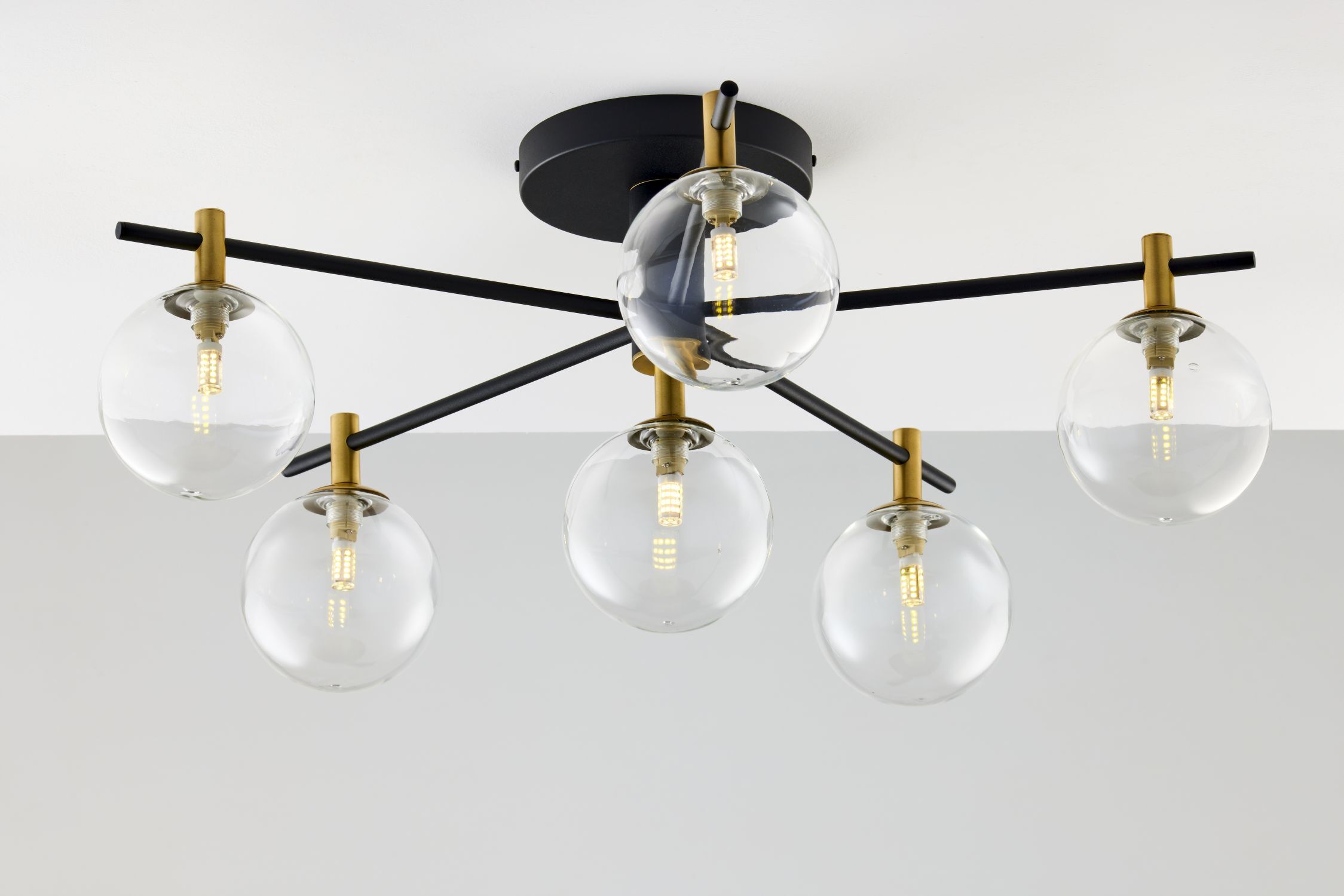 Plafonnier métal verre G9 L:76 cm en noir or Leuchter, Lampe, Leuchte, Deckenventilator, Elektrisches Gerät