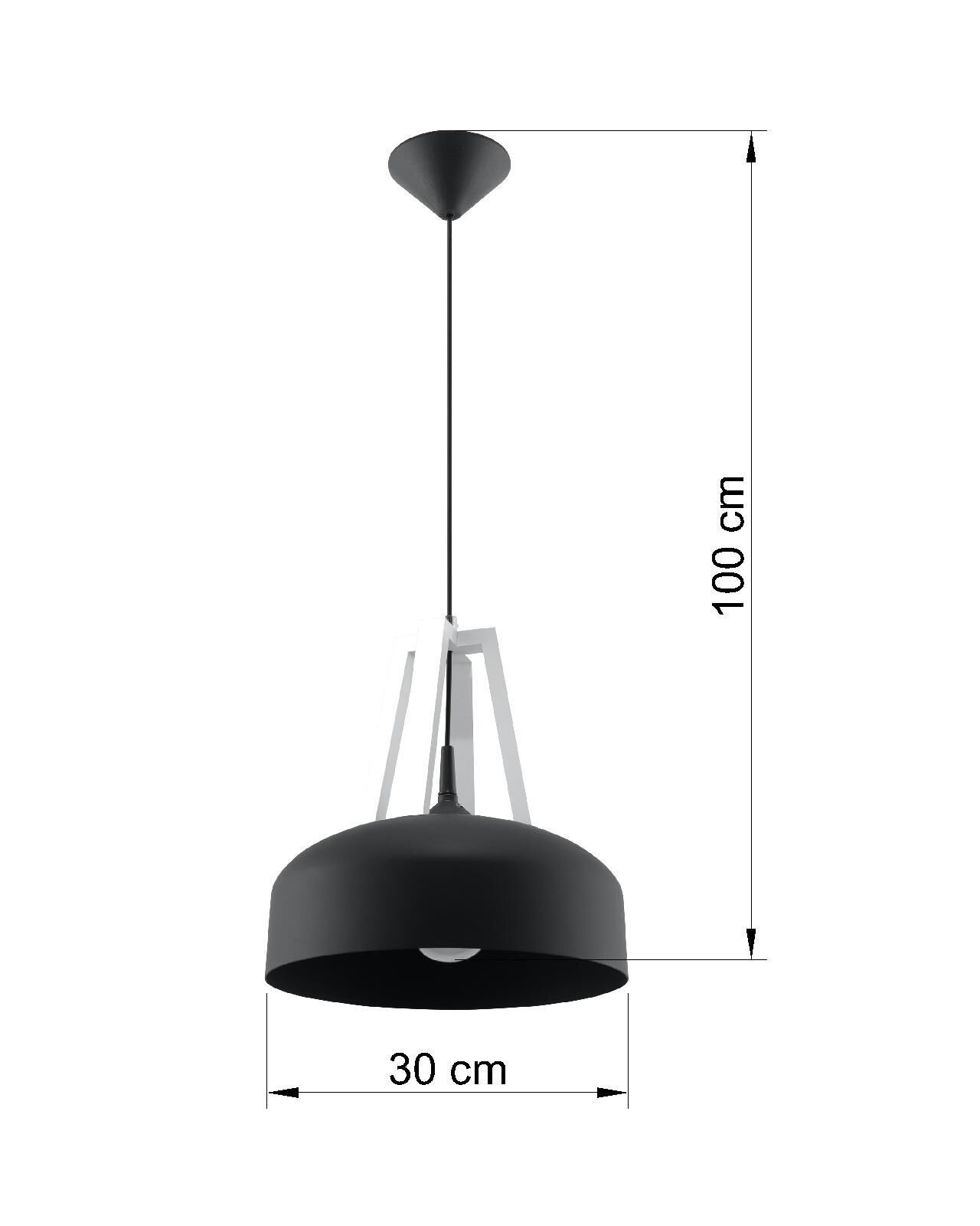 Suspension noire métal bois ronde Ø30cm Retro