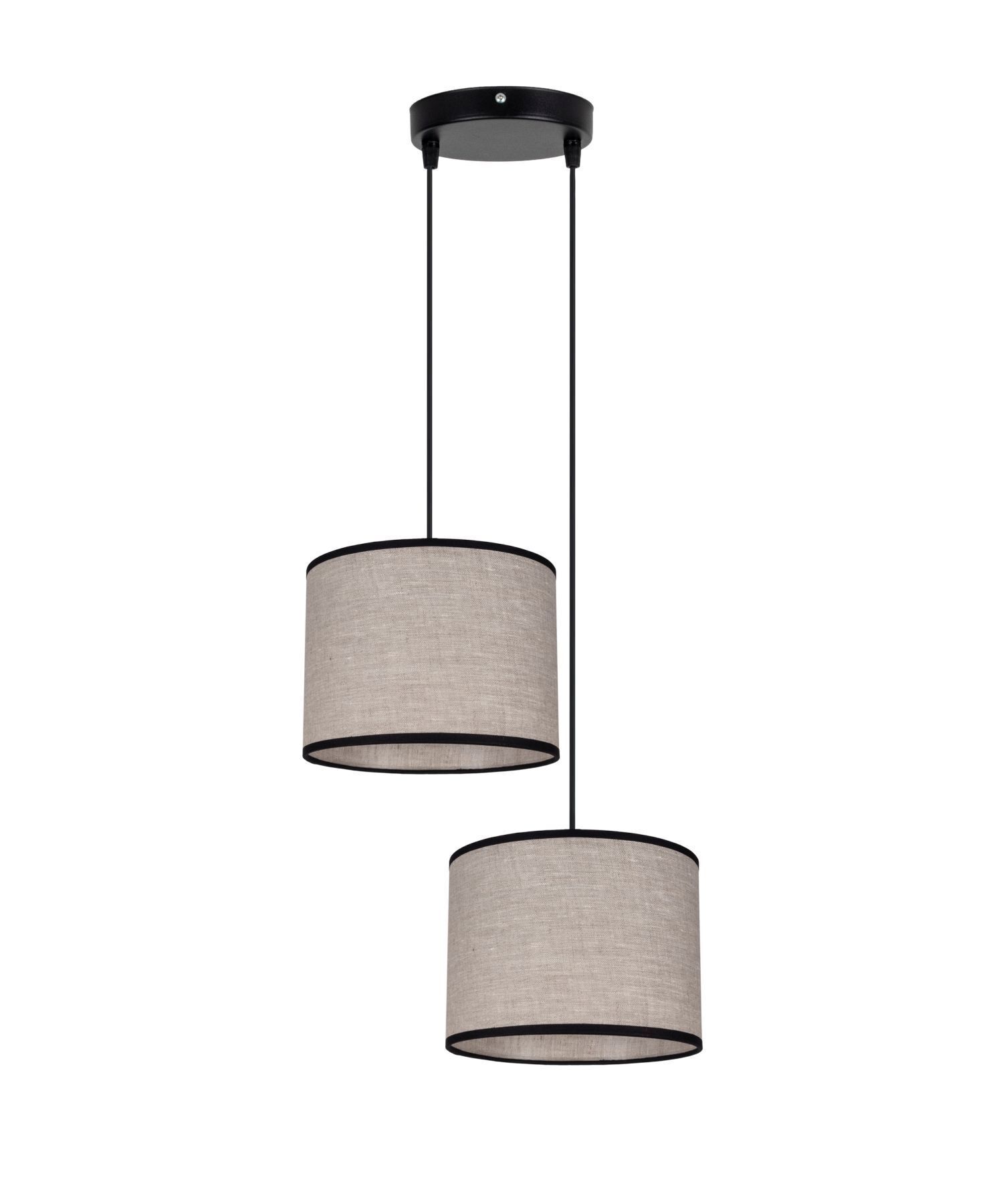 Suspension Tissu Noir Beige E27 L:22 cm 2-flmg
