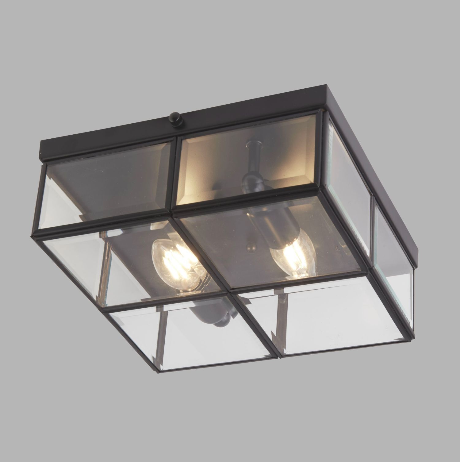 Plafonnier 2 flammes E14 noir mat verre métal