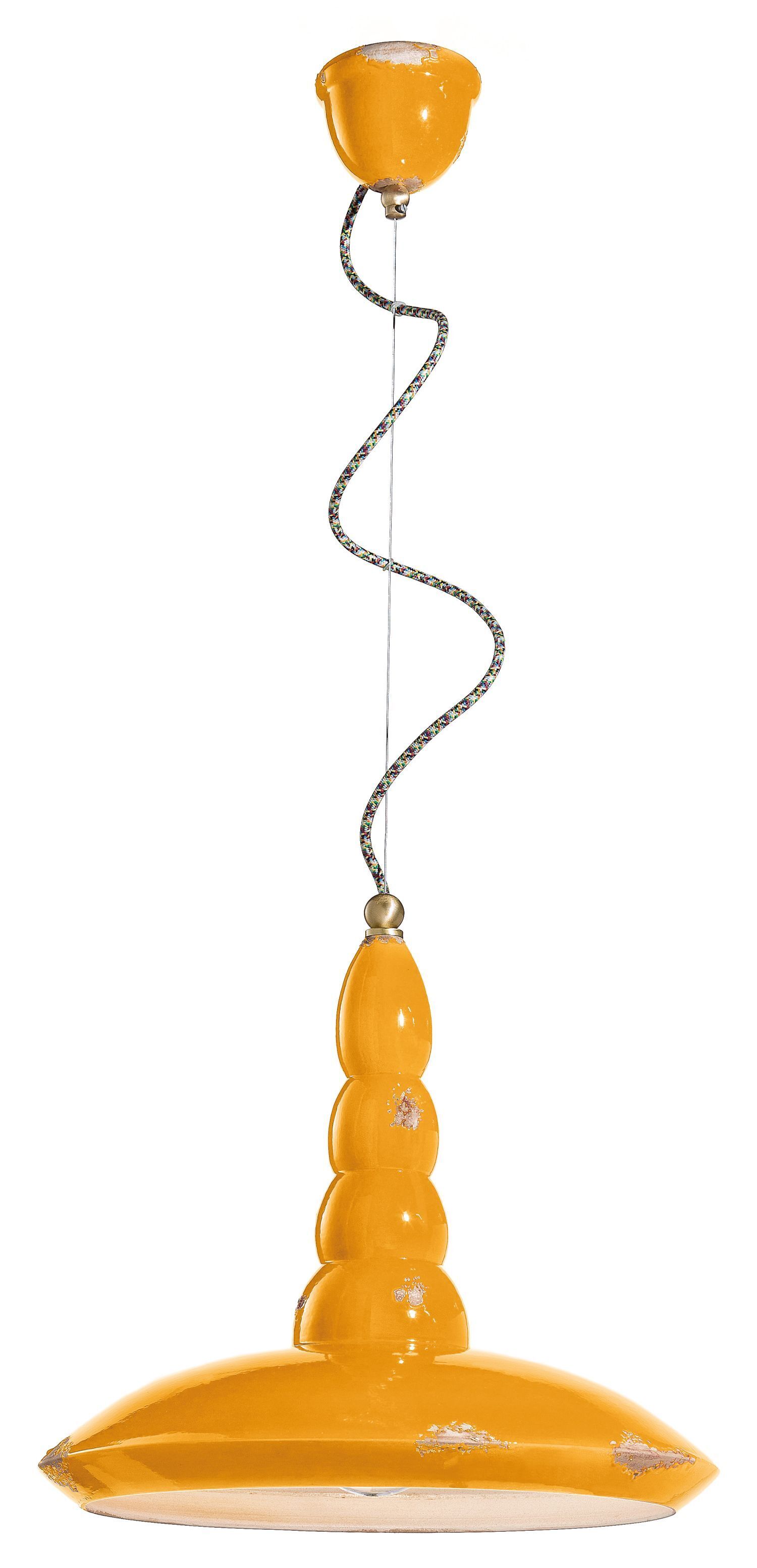 Lampe à suspendre céramique E27 D : 40 cm rond jaune industriel
