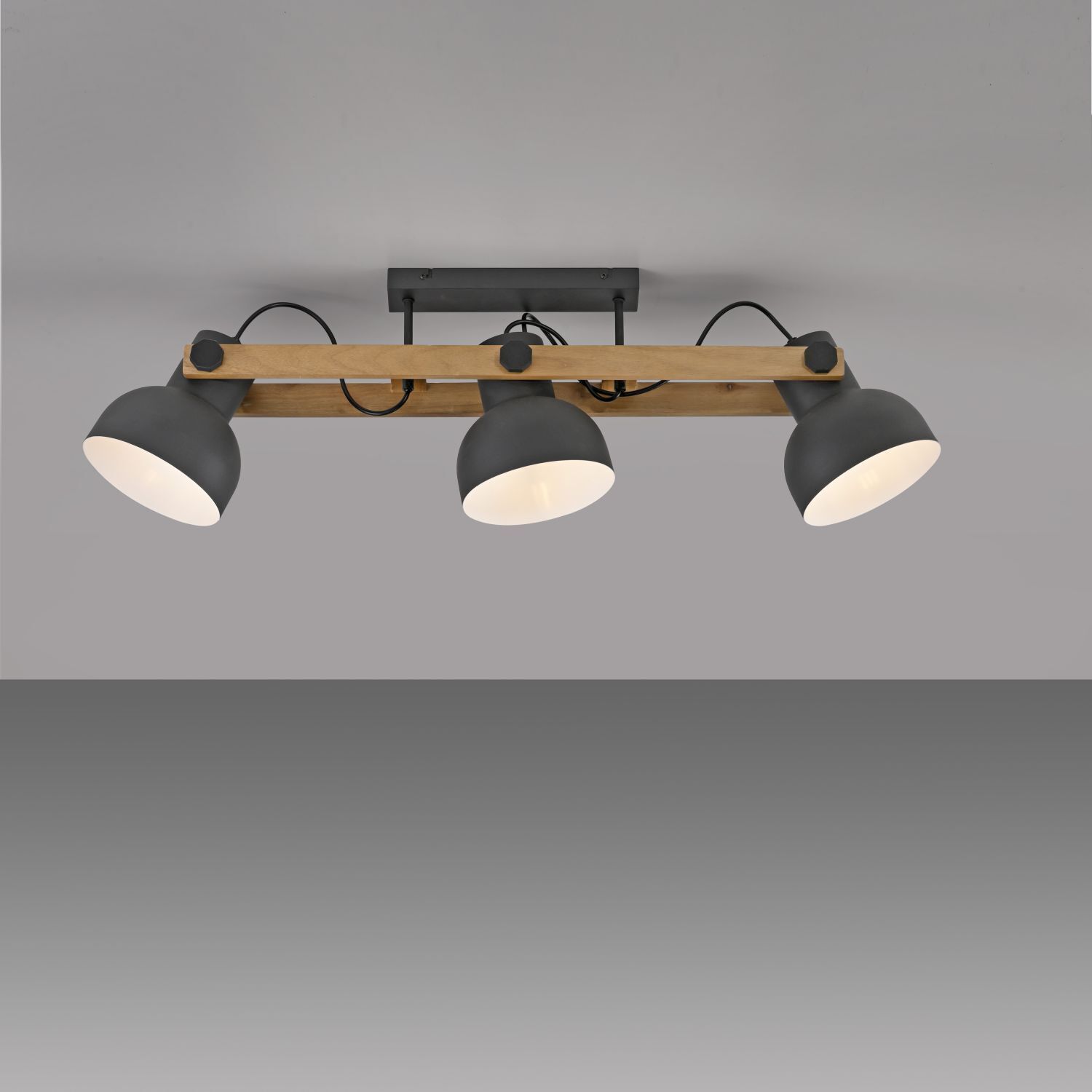 Plafonnier bois métal E27 96 cm 3-flamme flexible