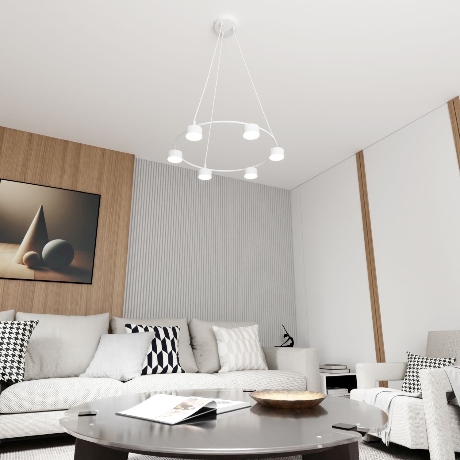 Lampe à suspendre blanche métal accentué L:64 cm GX53 6-flmg