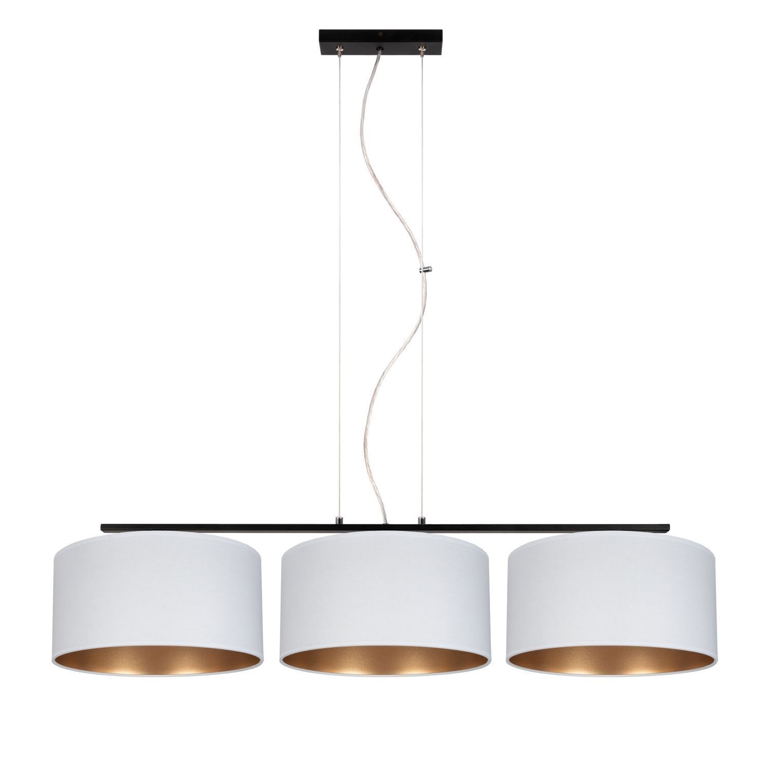 Suspension confortable tissu blanc or E27 3-flamme