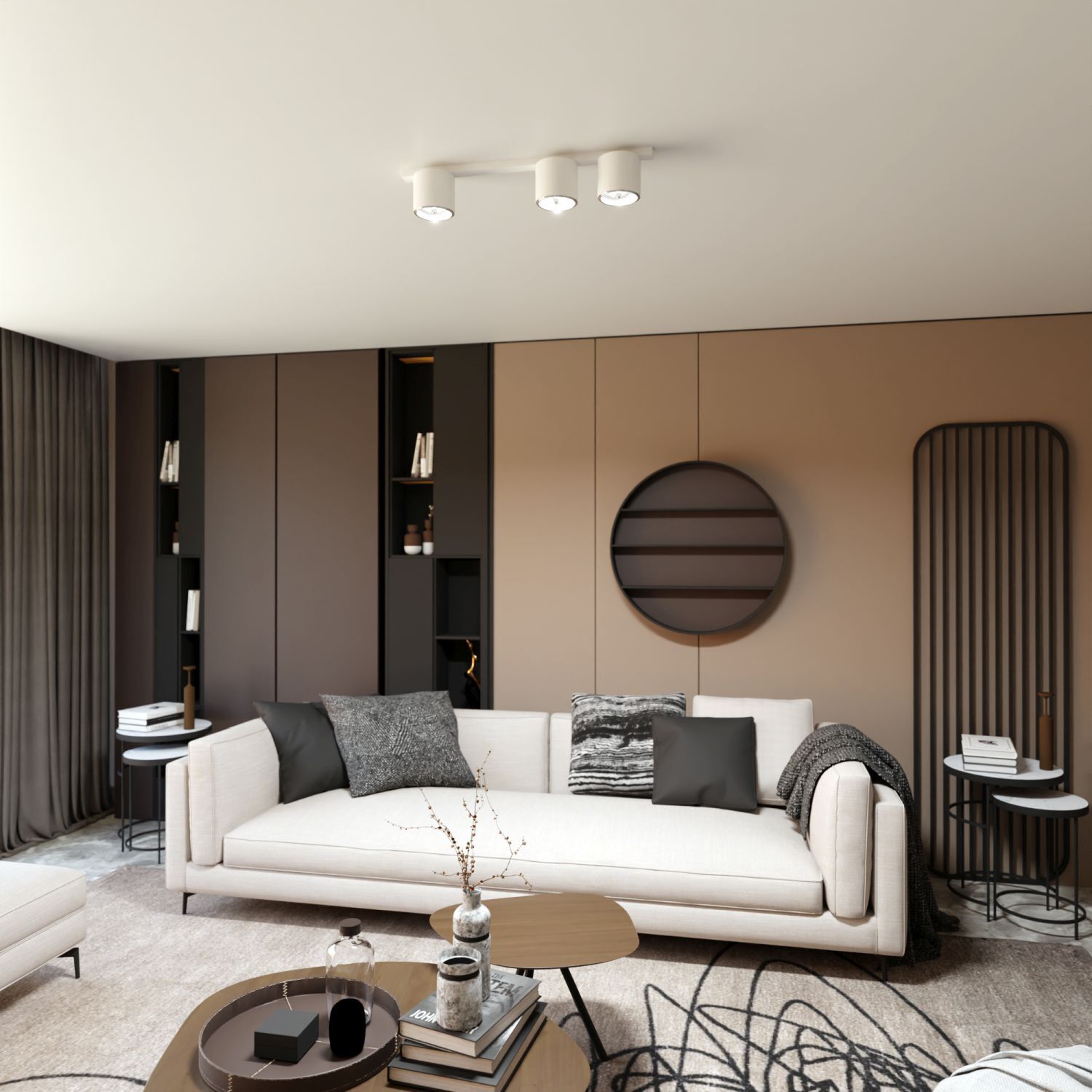 Plafonnier blanc 70 cm de long Métal 3-flamme GU10 AR111 Dekoration für Zuhause, Innenarchitektur, Wohnzimmer, Kissen, Couch