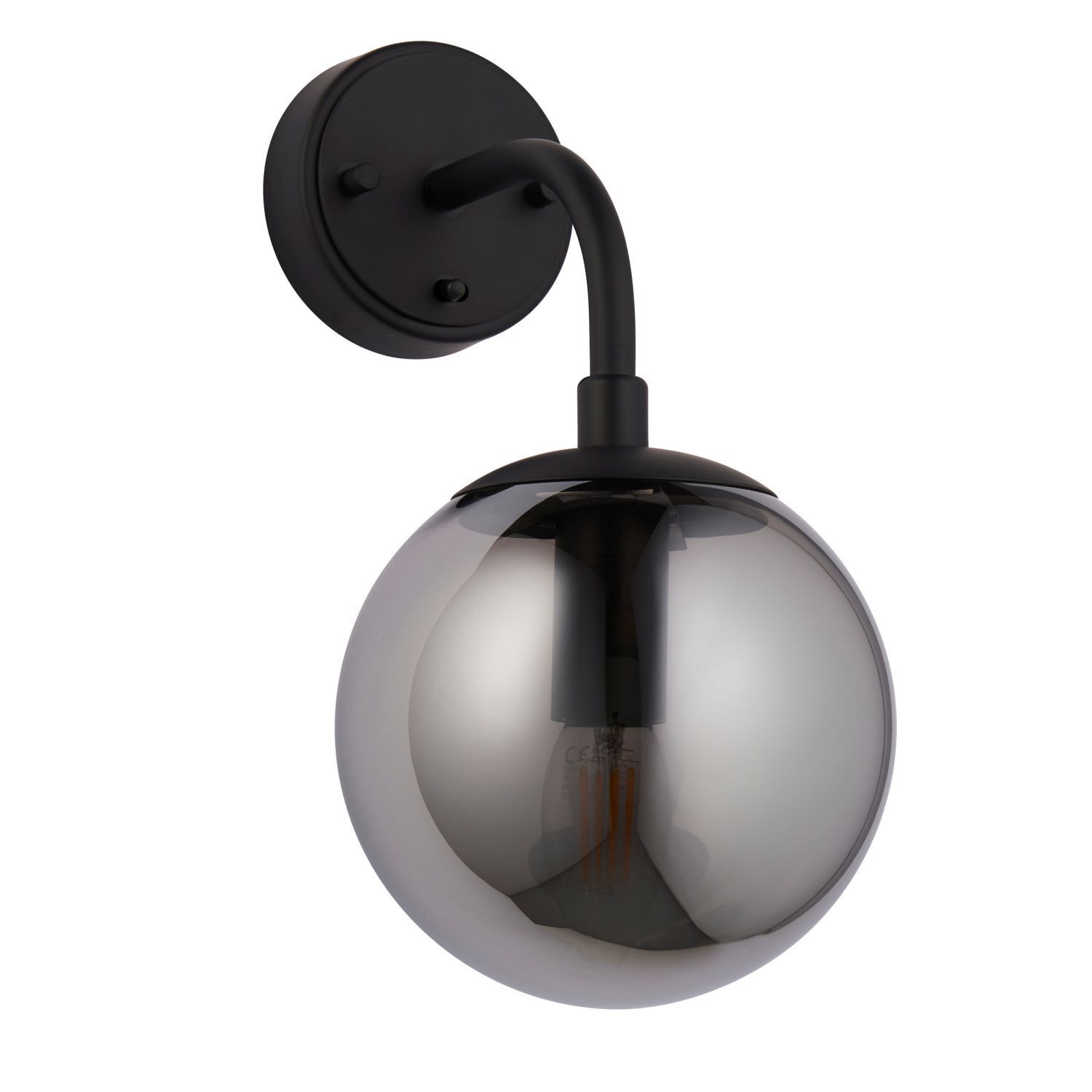 Applique avec interrupteur verre fumé métal E14 Abat-jour sphérique