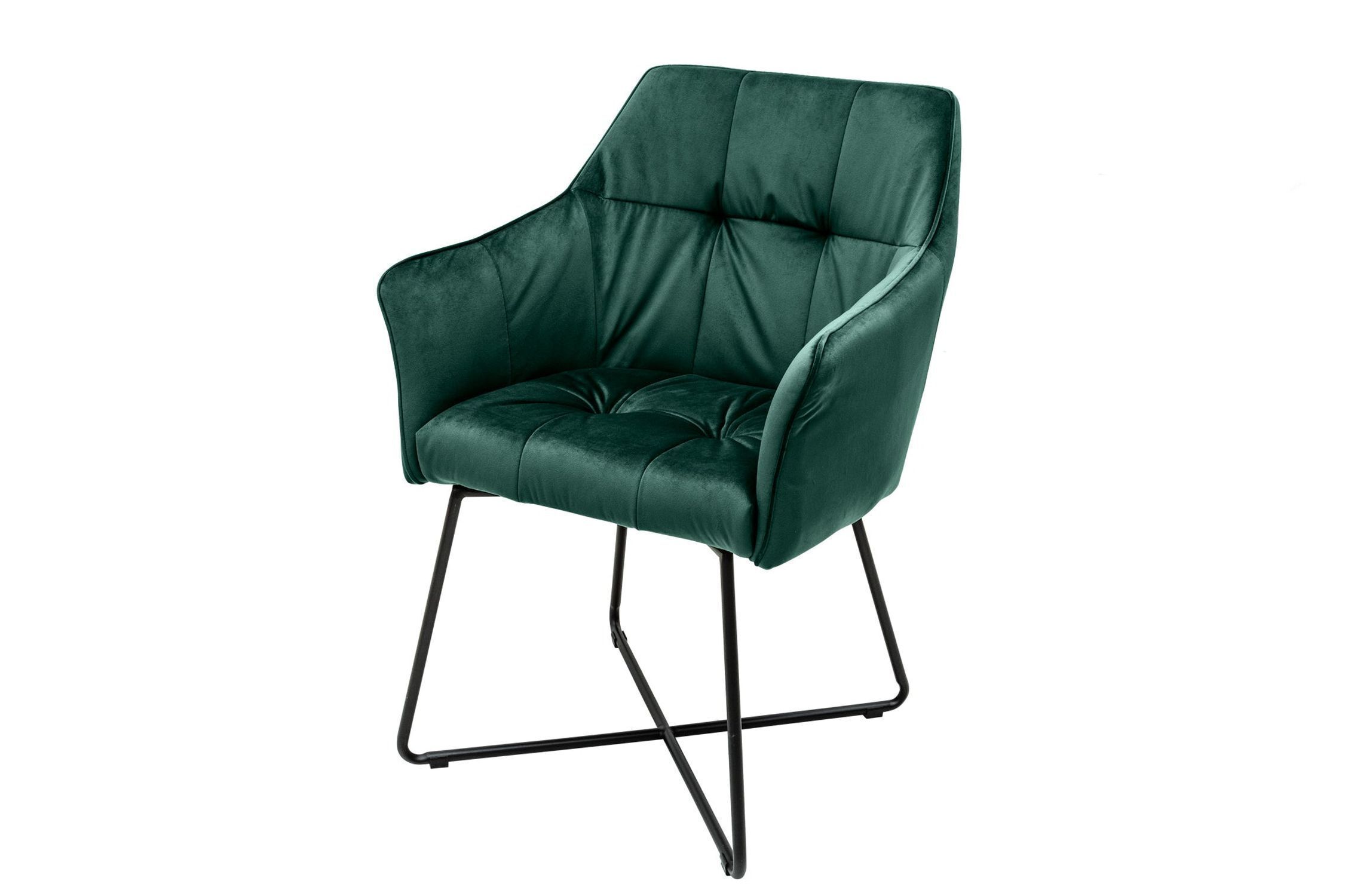 Chaise de salle à manger velours métal vert noir avec accoudoirs