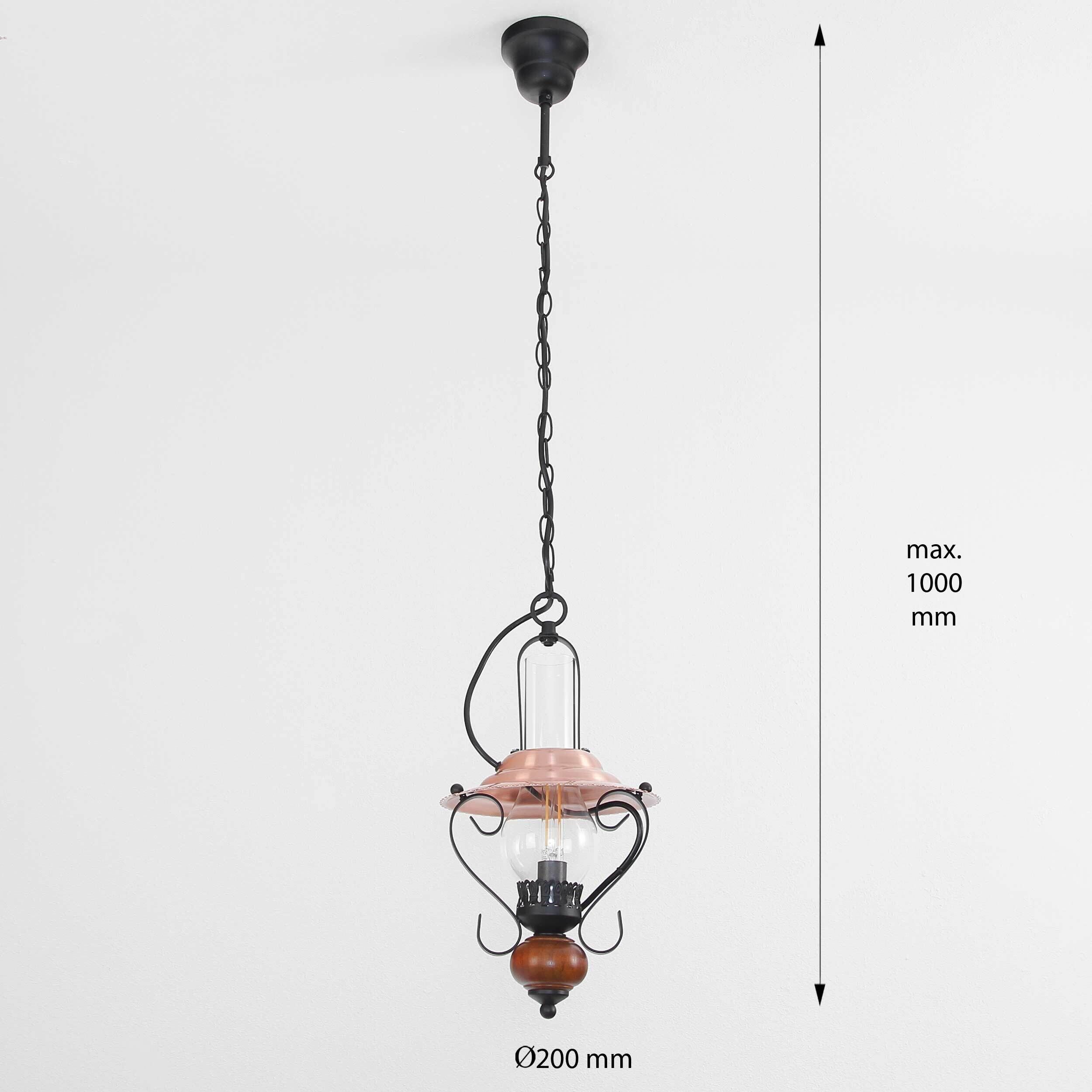 Lampe à suspendre rustique ENNA avec abat-jour en verre noir cuivre Leuchter, Lampe