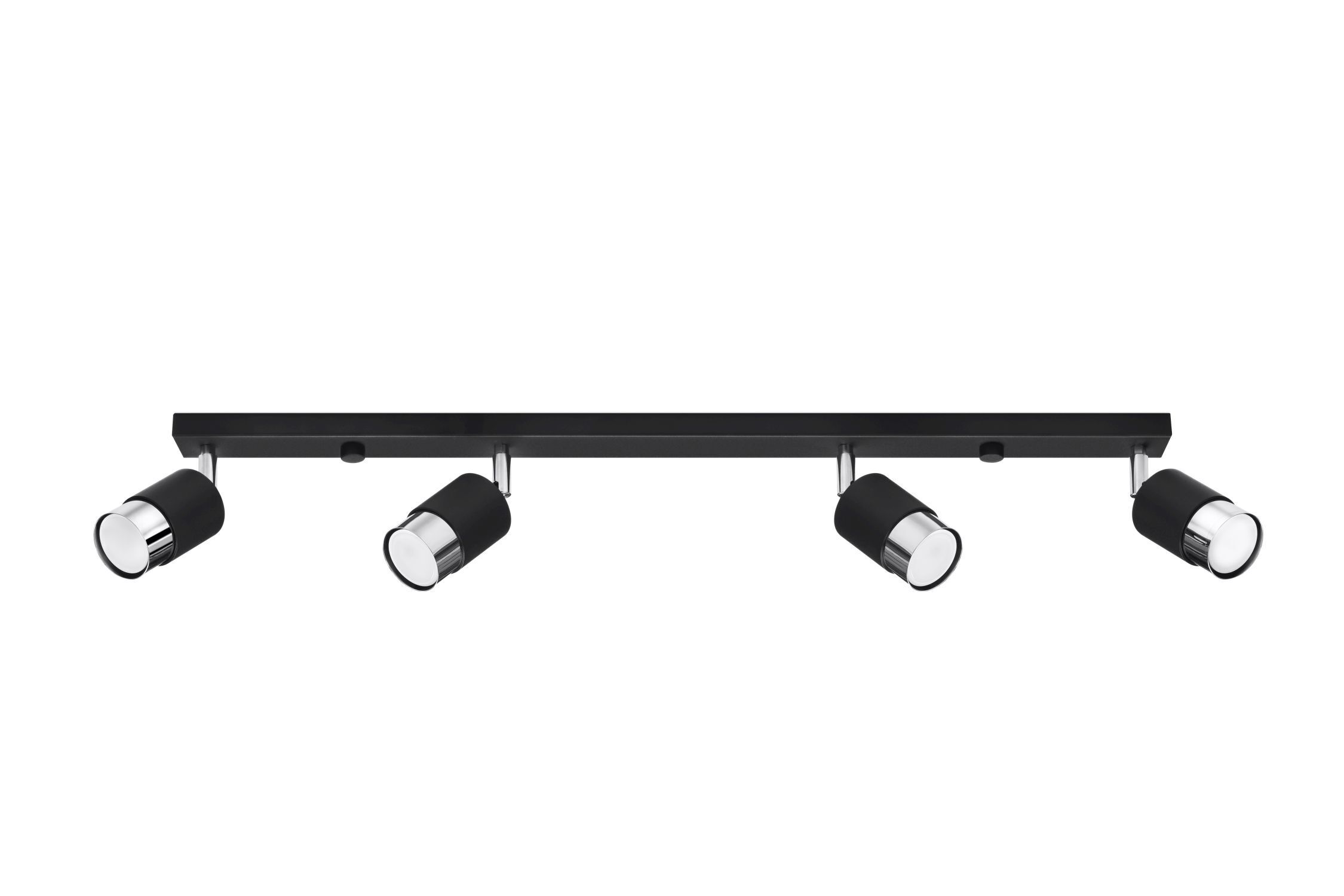 Projecteur de plafond noir chromé 81 cm de long, étroit, 4 flammes