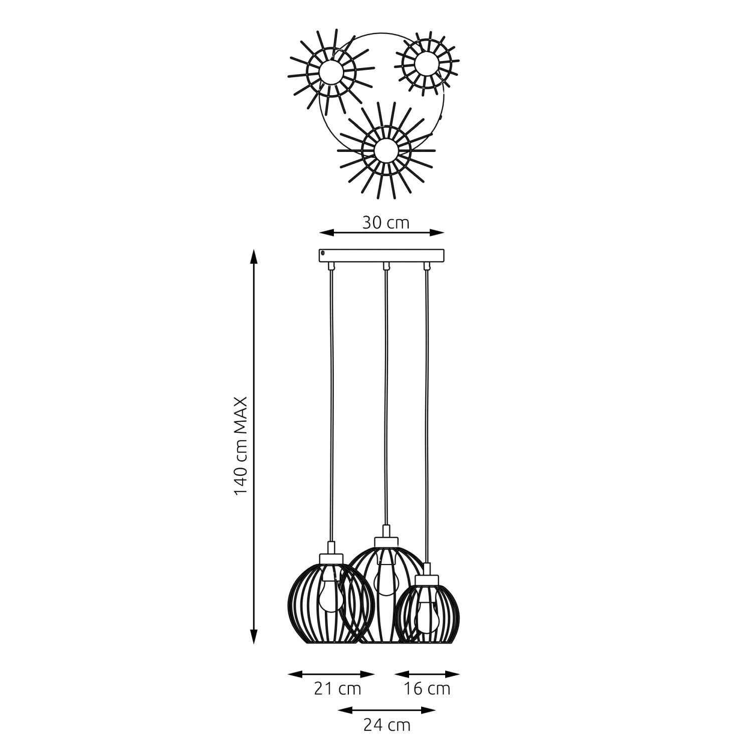 Suspension ronde noire or 3 flammes E27 élégante