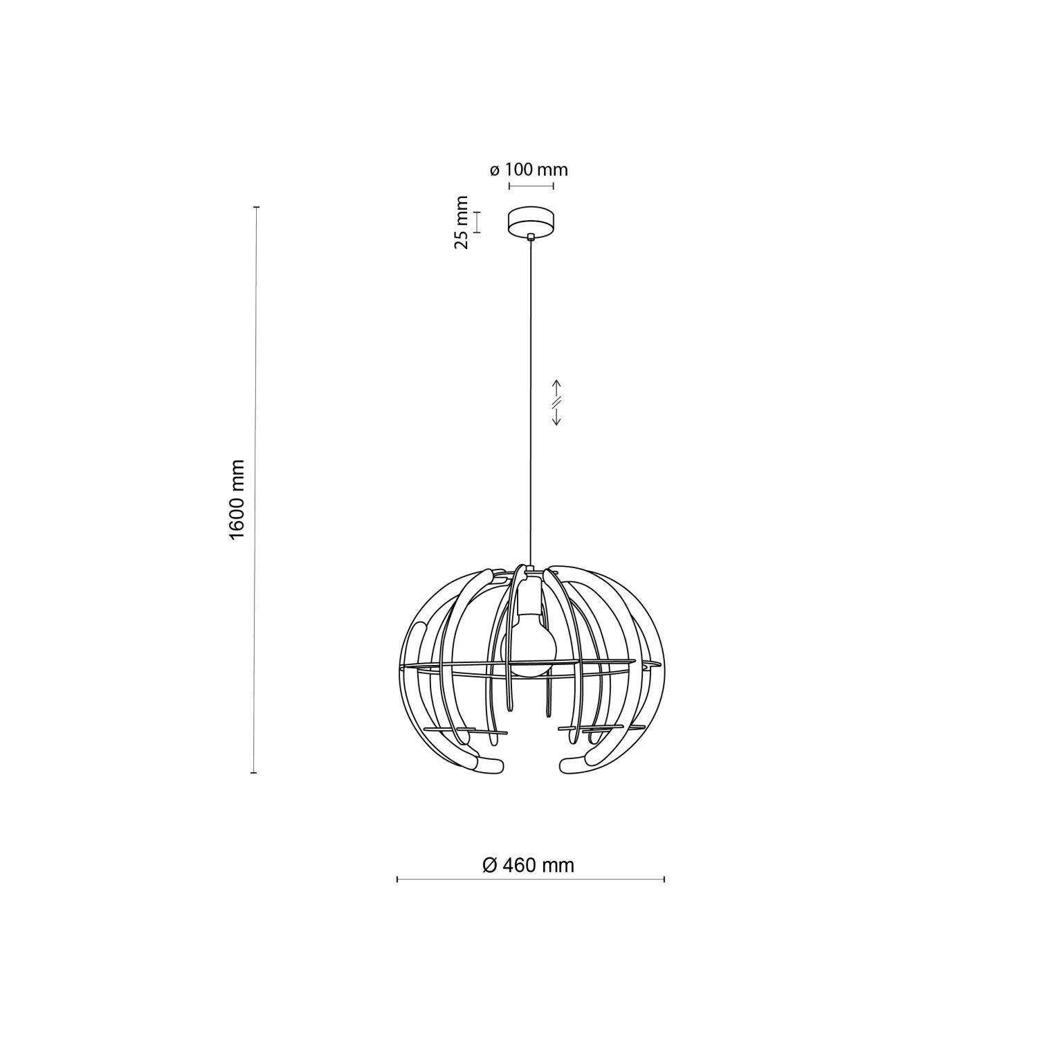 Suspension en bois Ø 46 cm H : max. 160 cm réglable E27