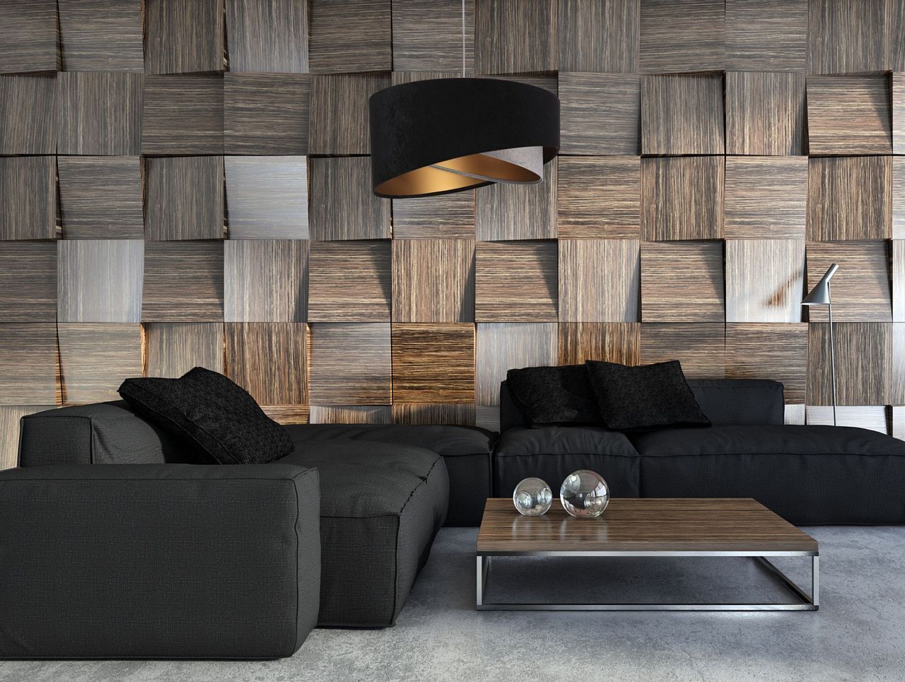 Suspension Noir Gris Or E27 ronde Ø 50 cm Tissu
