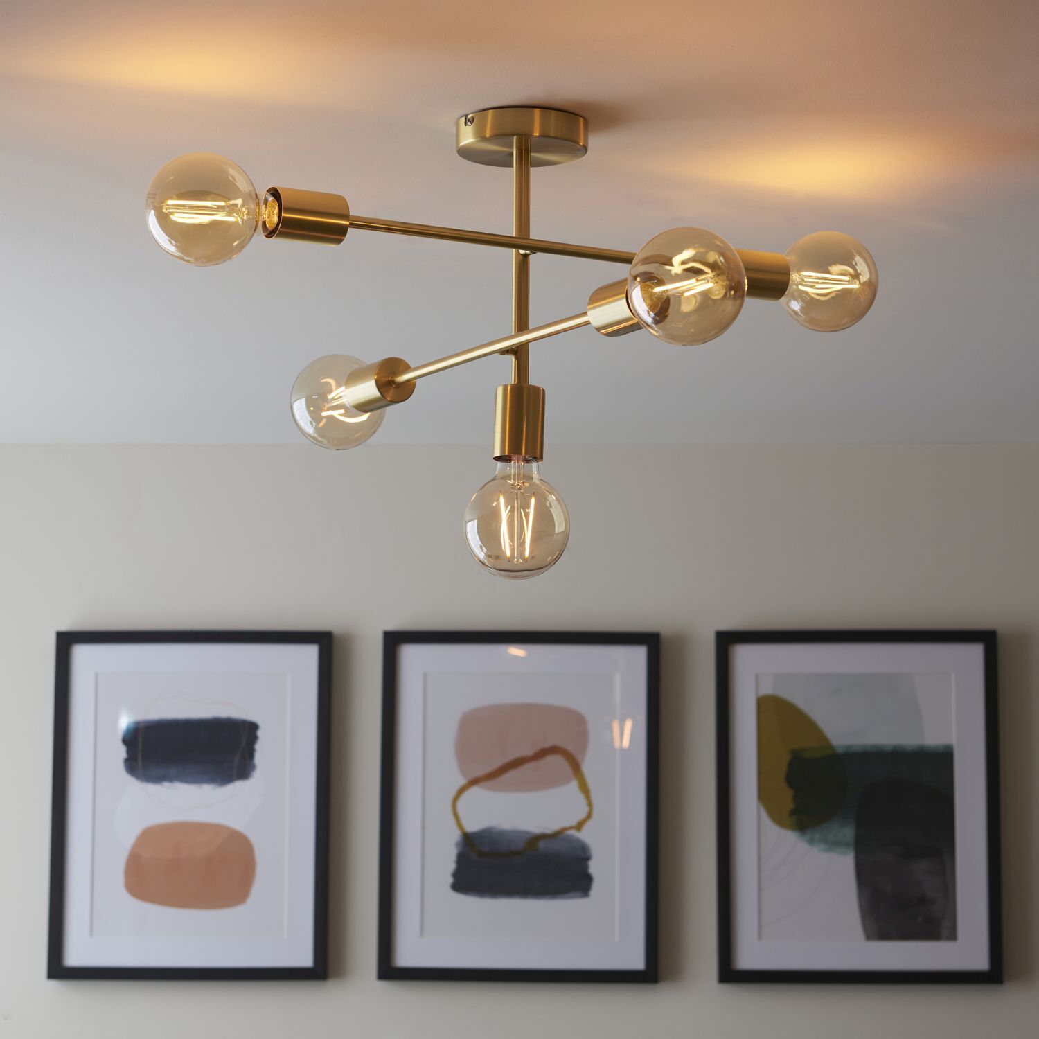 Lampe de plafonnier en métal L : 53 cm en laiton rétro pour 5x E27
