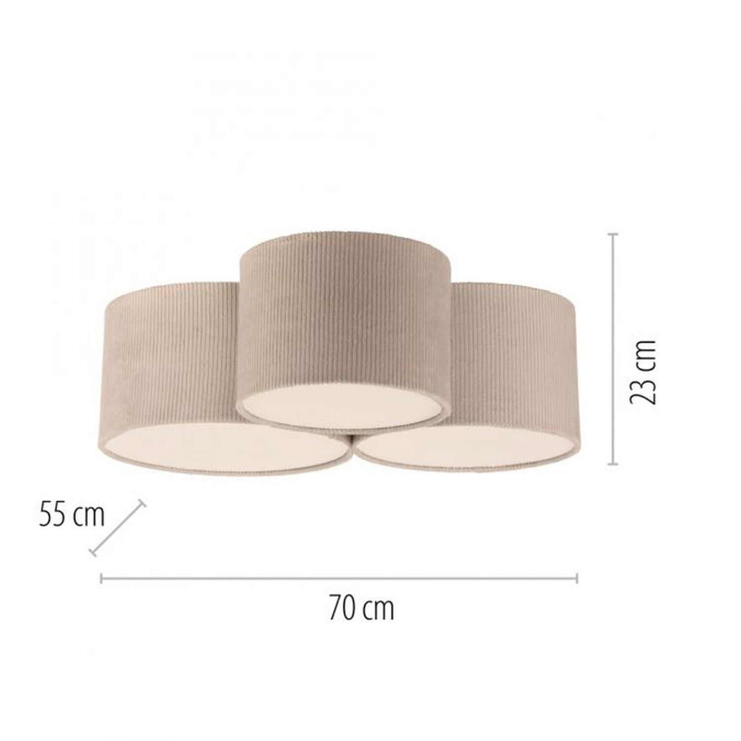 Lampe de plafonnier confortable Beige E27 L:70 cm 3-flmg faible éblouissement