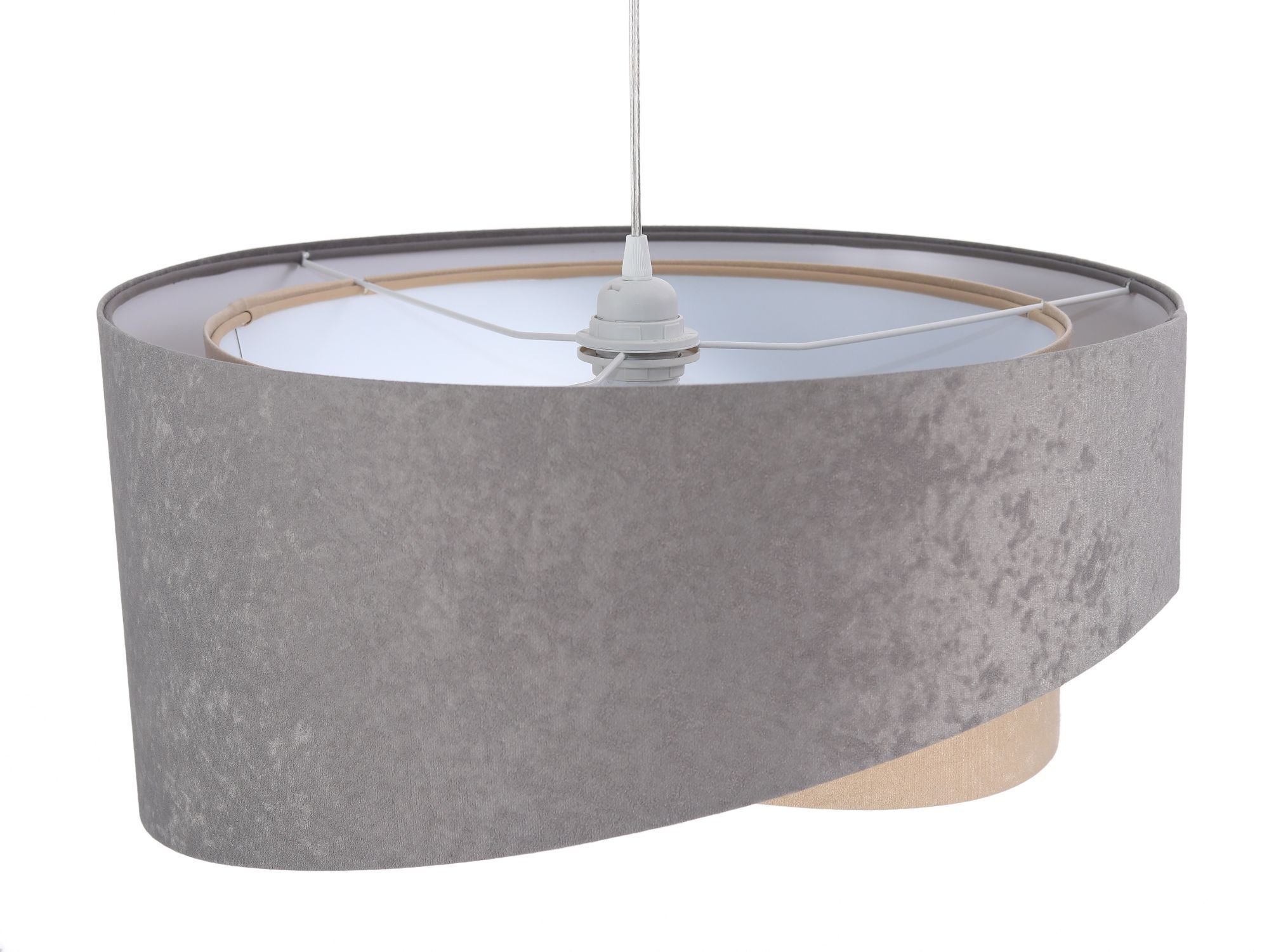 Suspension Grand abat-jour Gris Beige Blanc Tissu