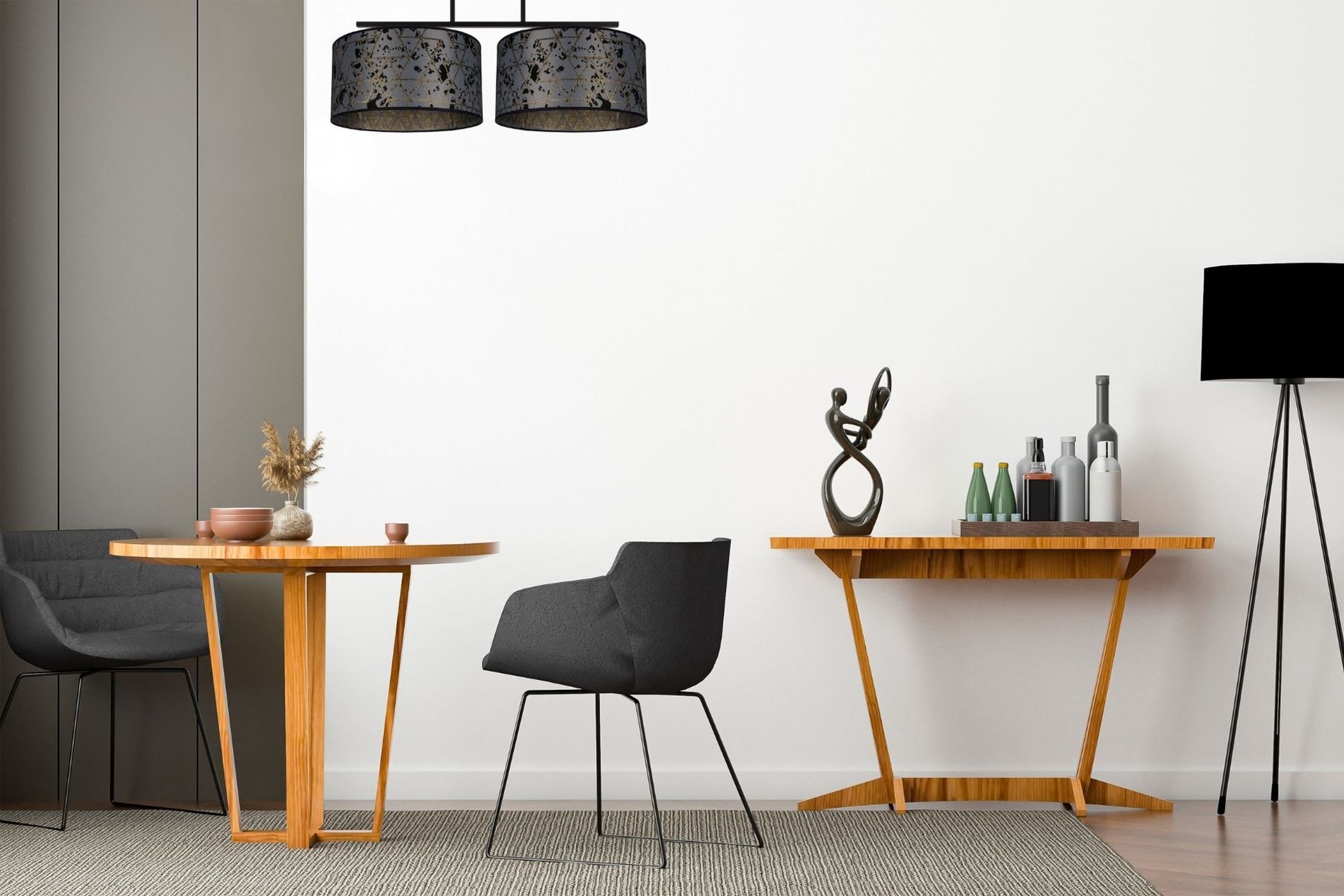 Lampe de plafonnier Tissu éblouissant Noir Gris Motif 70 cm Moebel, Tabelle, Lampe, Innenarchitektur, Schreibtisch