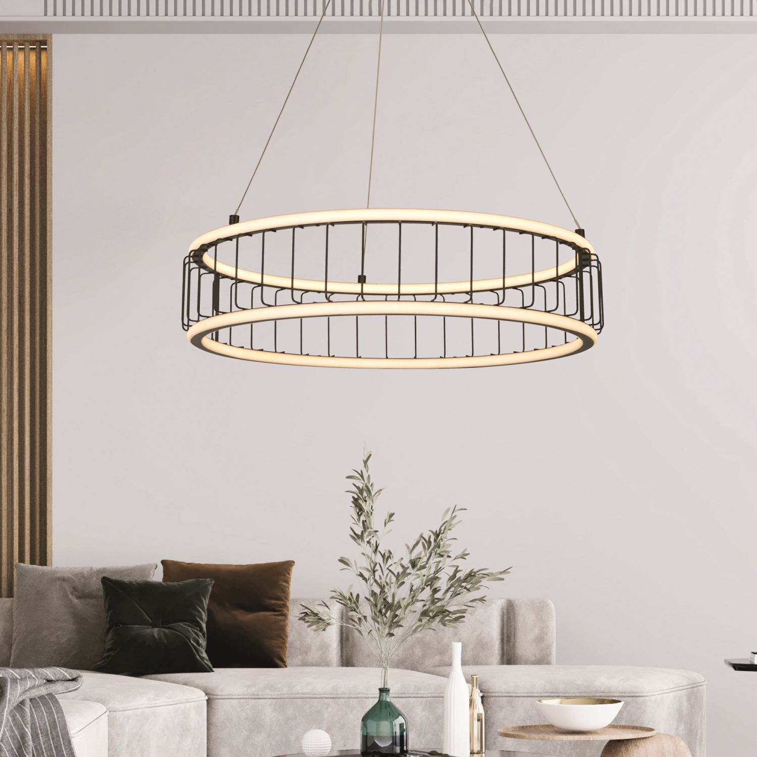 Lustre LED Bœuf Noir Blanc D : 57,5 cm Métal 3000 K