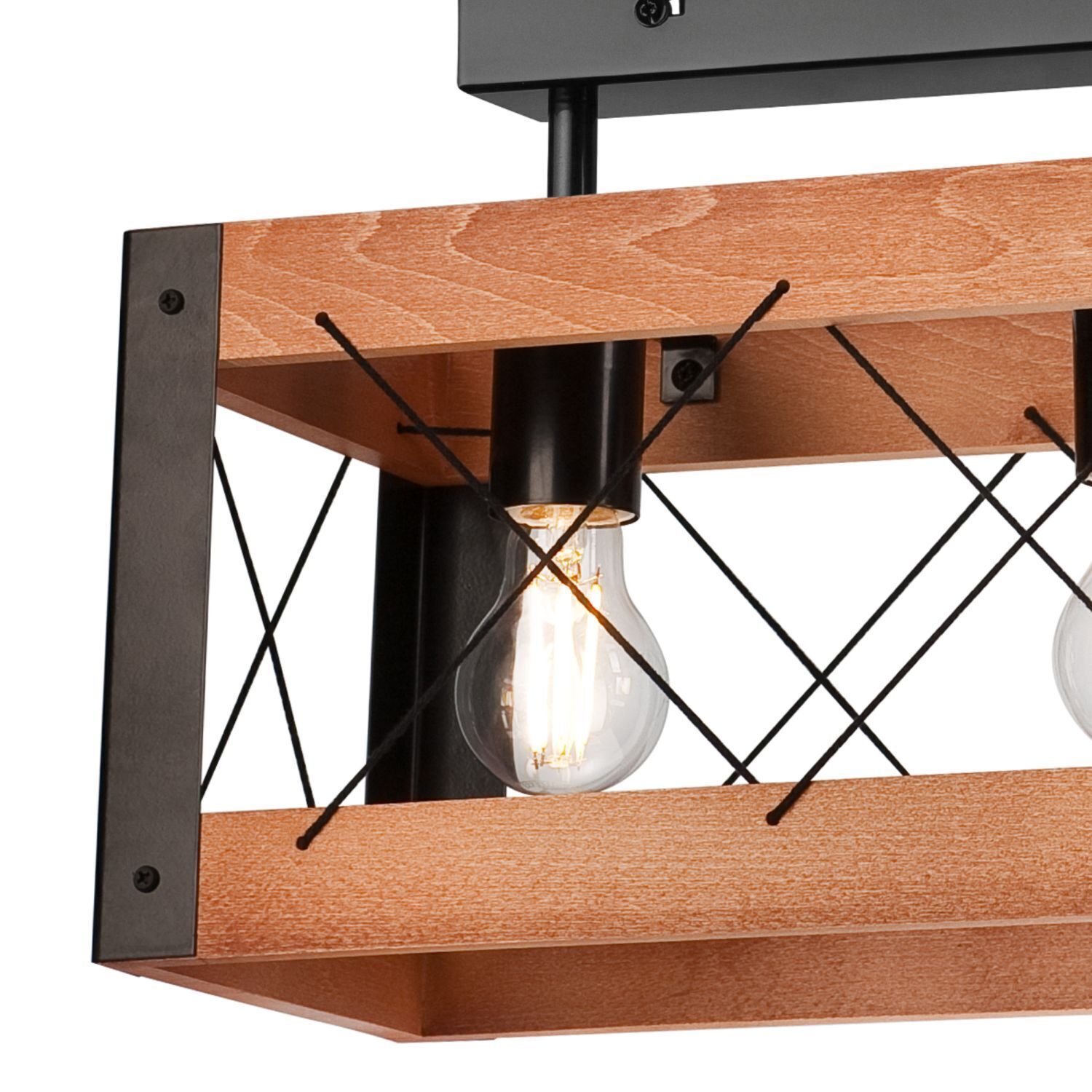 Deckenleuchte Holz Metall Rustikal L: 53 cm Schwarz 3x E27 Deckenleuchte Holz Metall Rustikal L: 53 cm Schwarz 3x E27