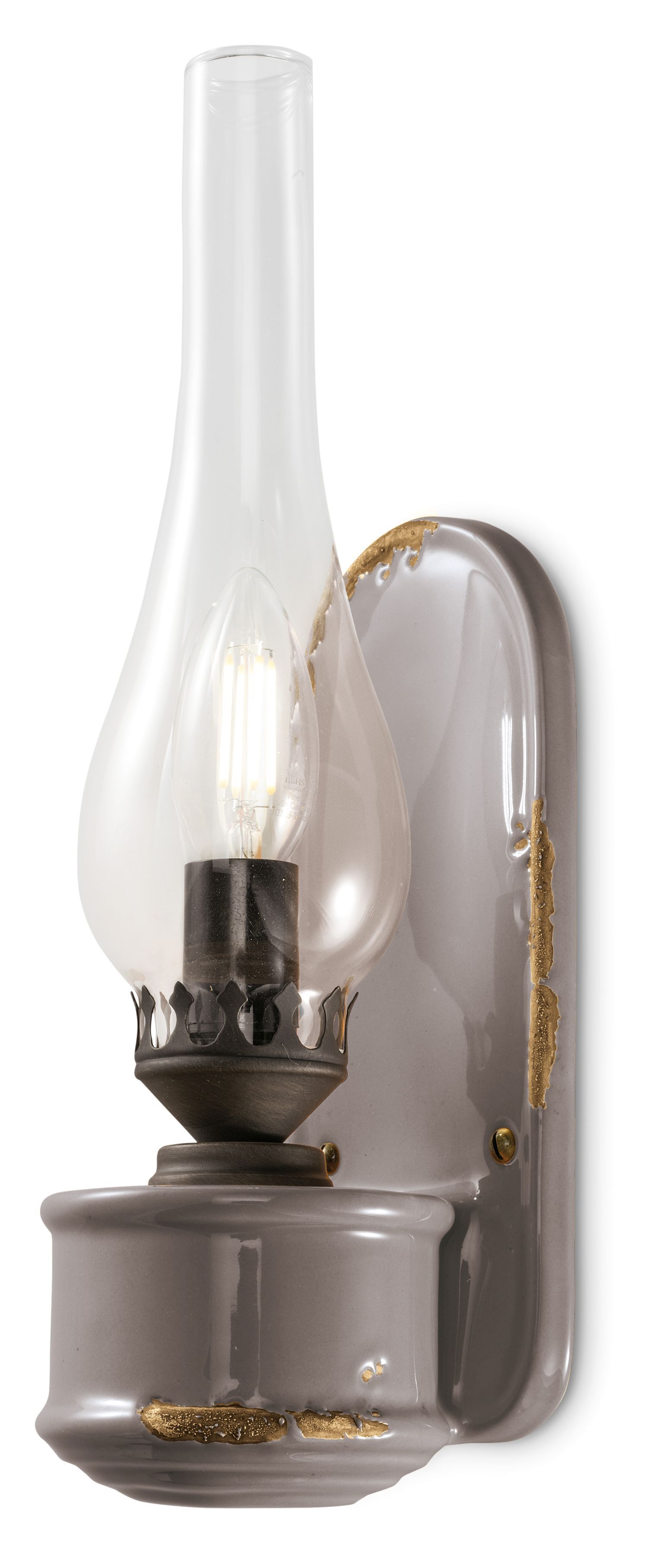 Lampe murale artisanale verre H : 33 cm Taupe Shabby Antique E14