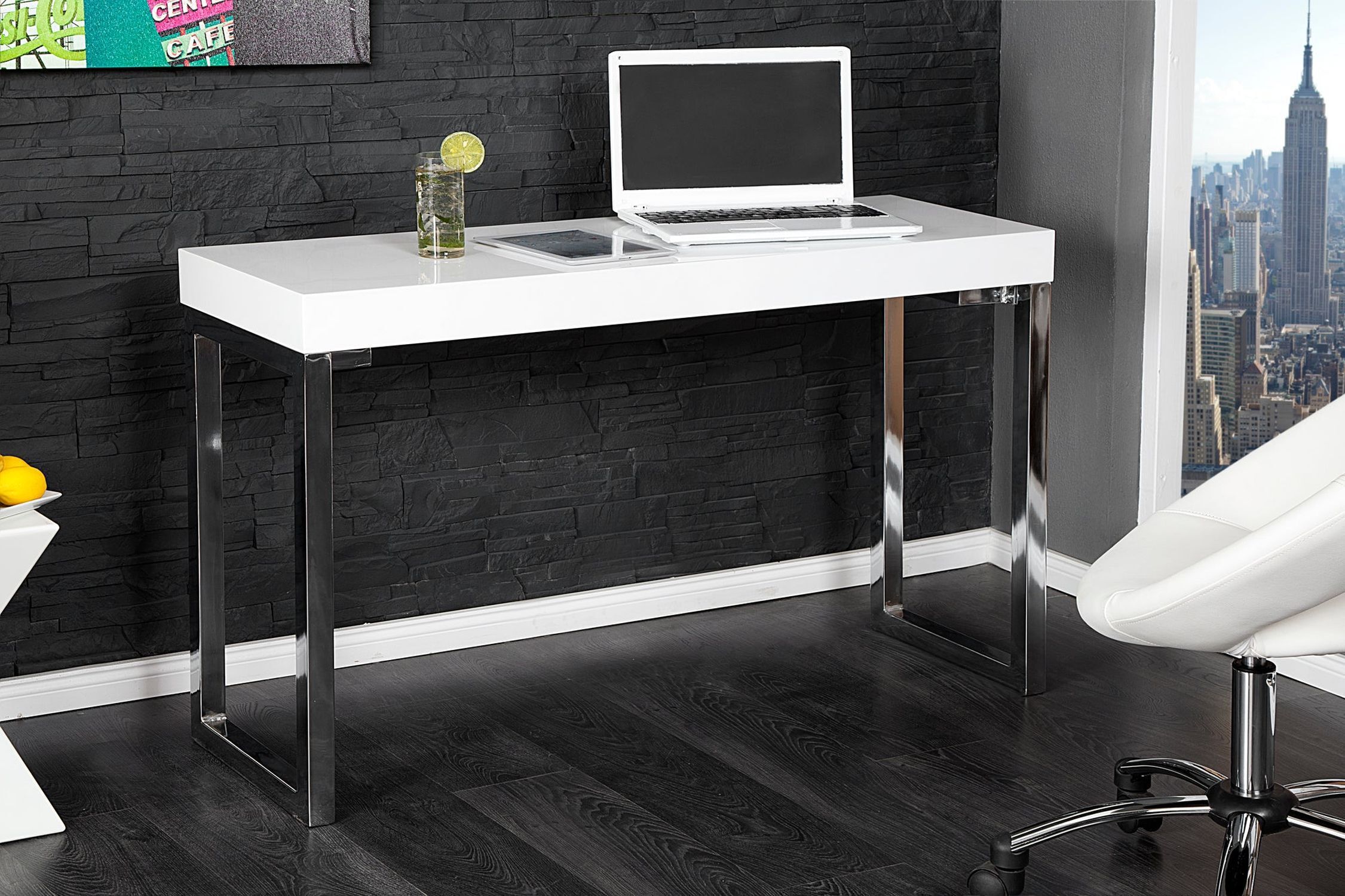 Bureau blanc chromé 120 x 75 cm brillant Schreibtisch, Mobiliar, Tabelle, Laptop, Stehpult