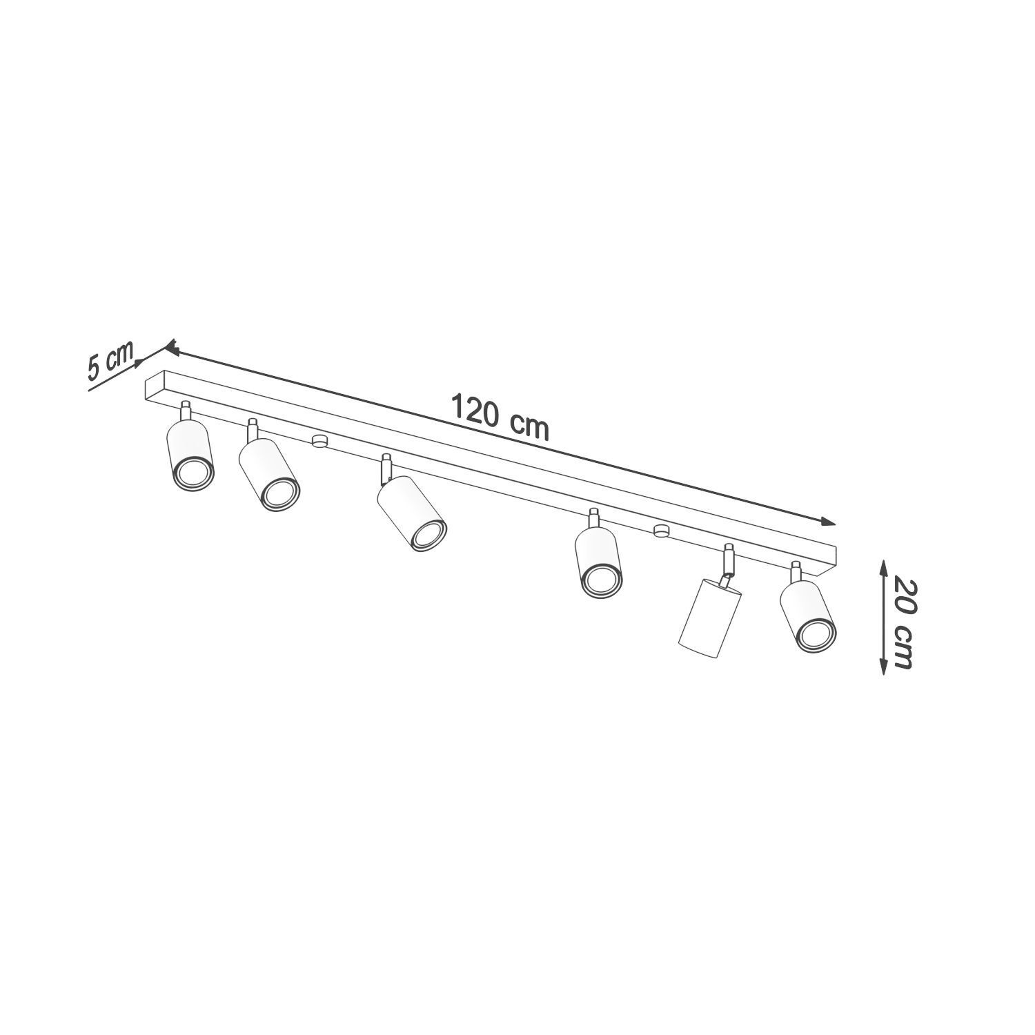 Spot projecteur bois 120 cm de long 6 flammes orientable