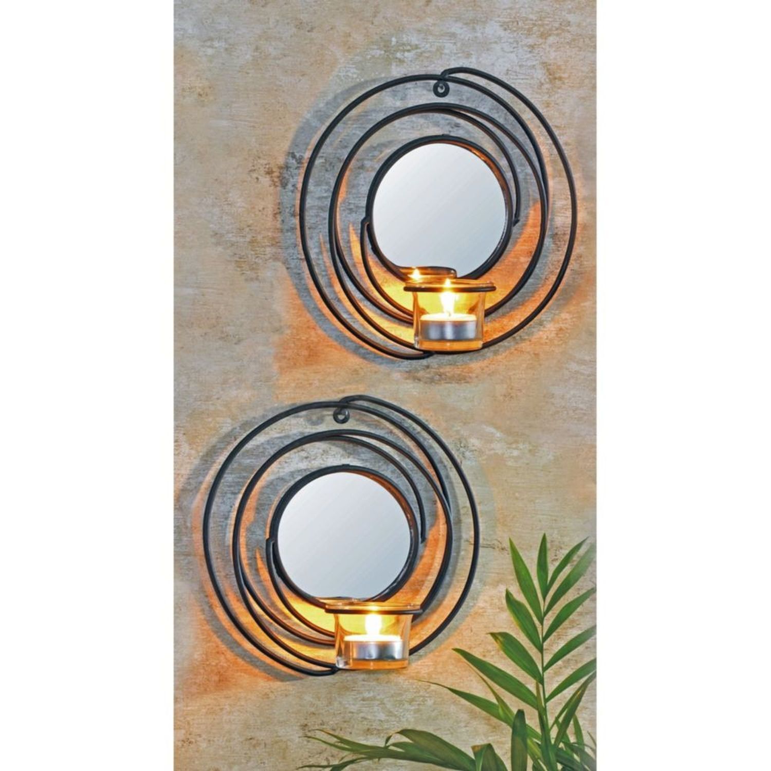 Bougeoir mural Noir Lot de 2 L : 21 cm Verre Acier