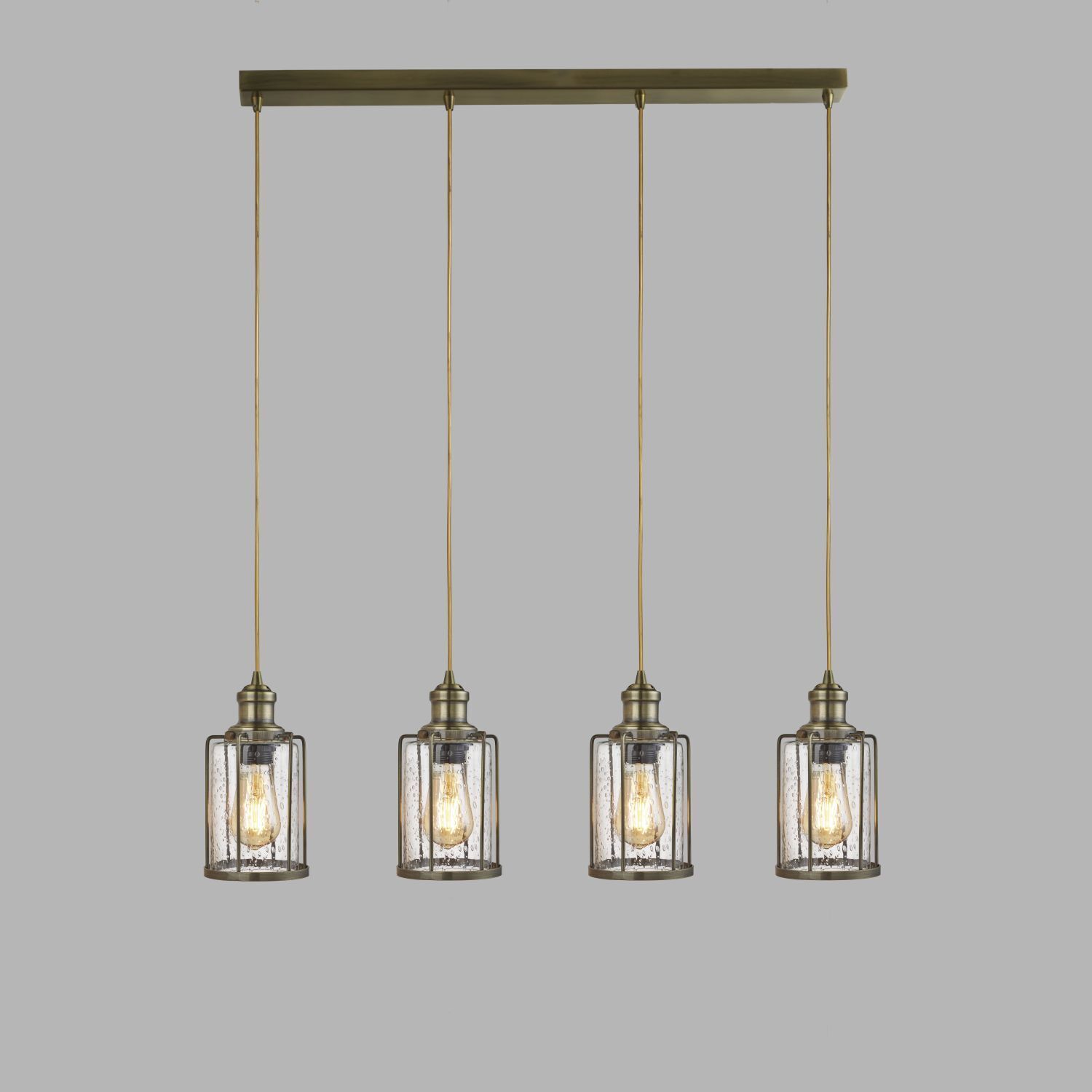 Suspension 4 flammes E27 verre métal vintage LOGAN