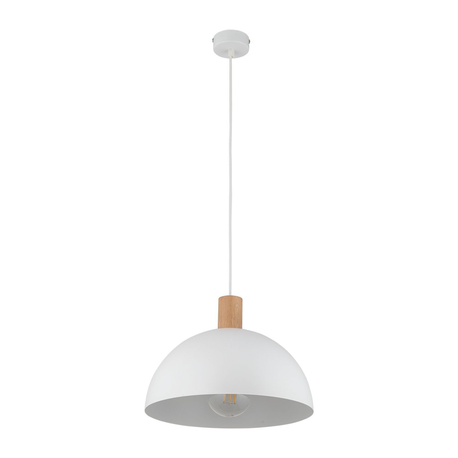 Lampe à suspendre Blanc Scandinave Métal Bois Ø 33,5 cm E27